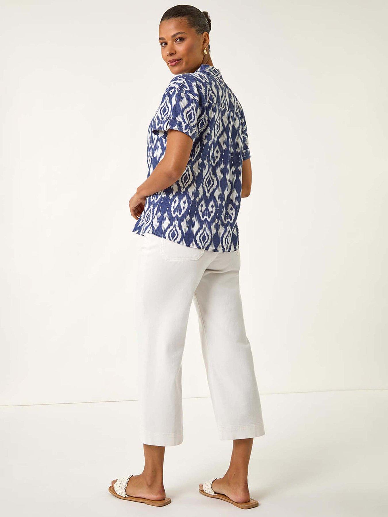 Image 2 of 5 of Roman Ikat Print Linen Mix Shirt - Navy