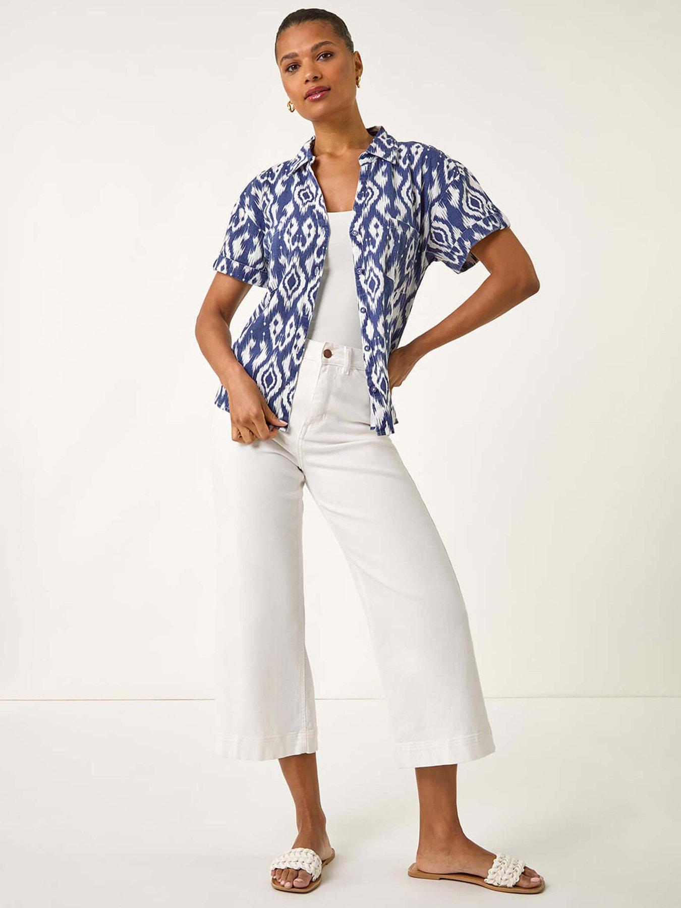 Image 3 of 5 of Roman Ikat Print Linen Mix Shirt - Navy