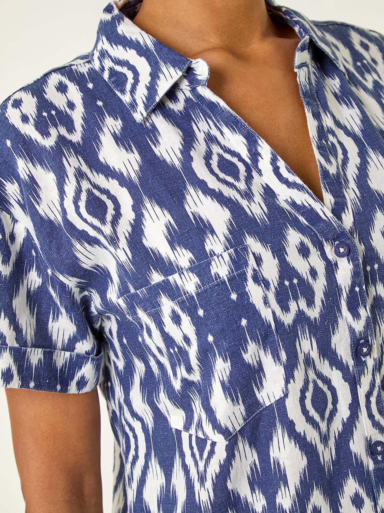 Image 5 of 5 of Roman Ikat Print Linen Mix Shirt - Navy