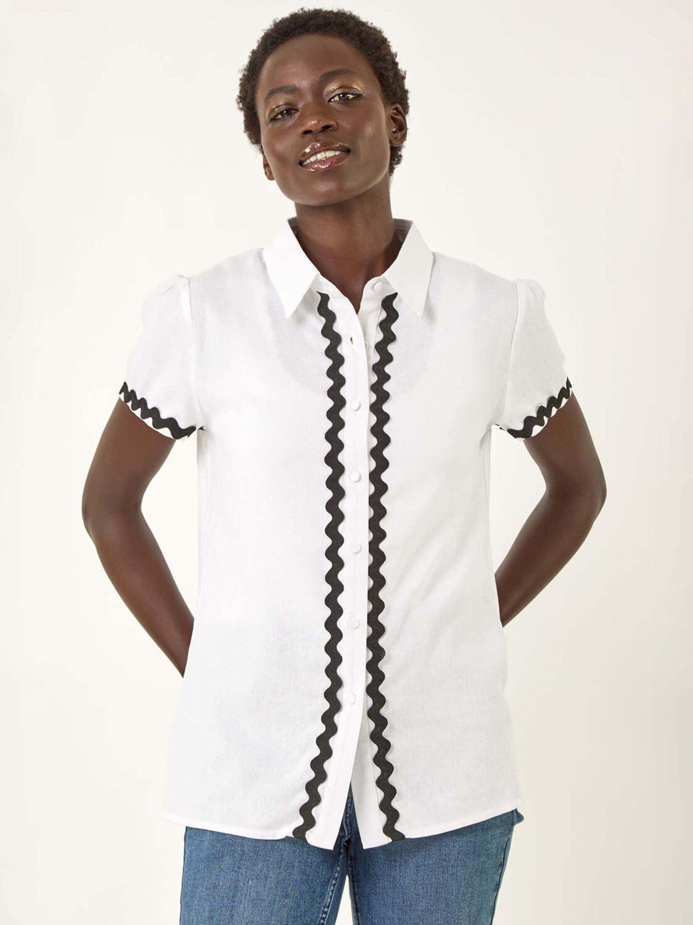 Image 1 of 5 of Roman Linen Mix Ric Rac Trim Button Shirt - Ivory