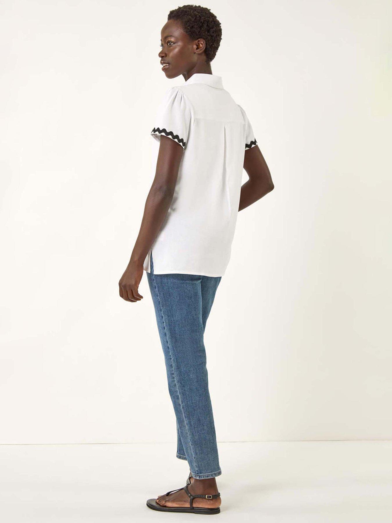 Image 2 of 5 of Roman Linen Mix Ric Rac Trim Button Shirt - Ivory