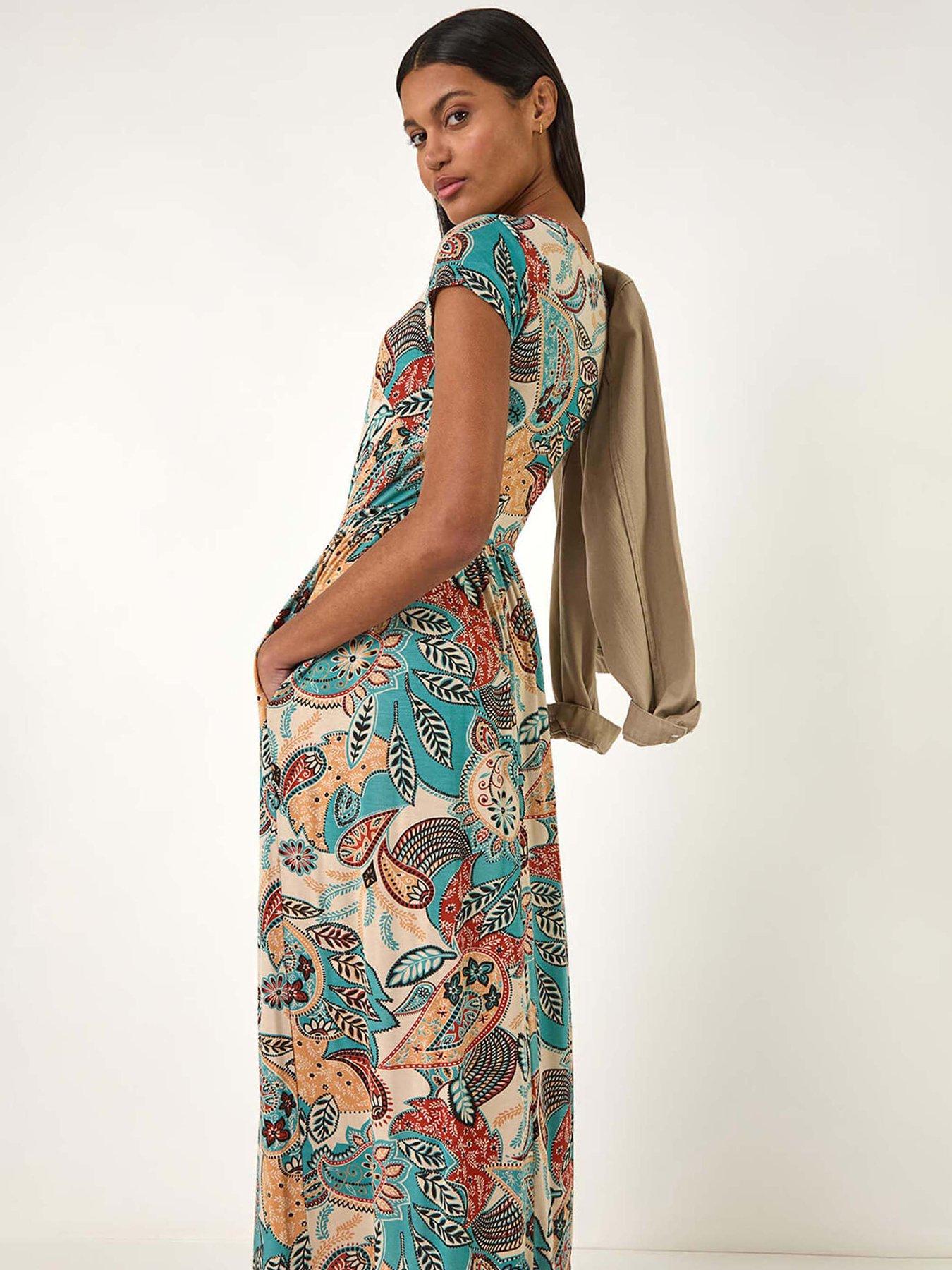  image of roman-paisley-print-short-sleeve-midi-dress-light-blue