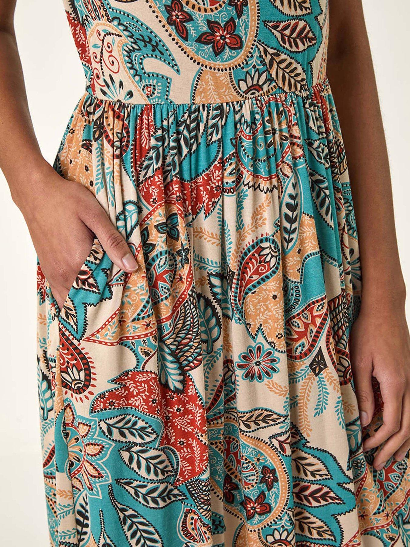  image of roman-paisley-print-short-sleeve-midi-dress-light-blue