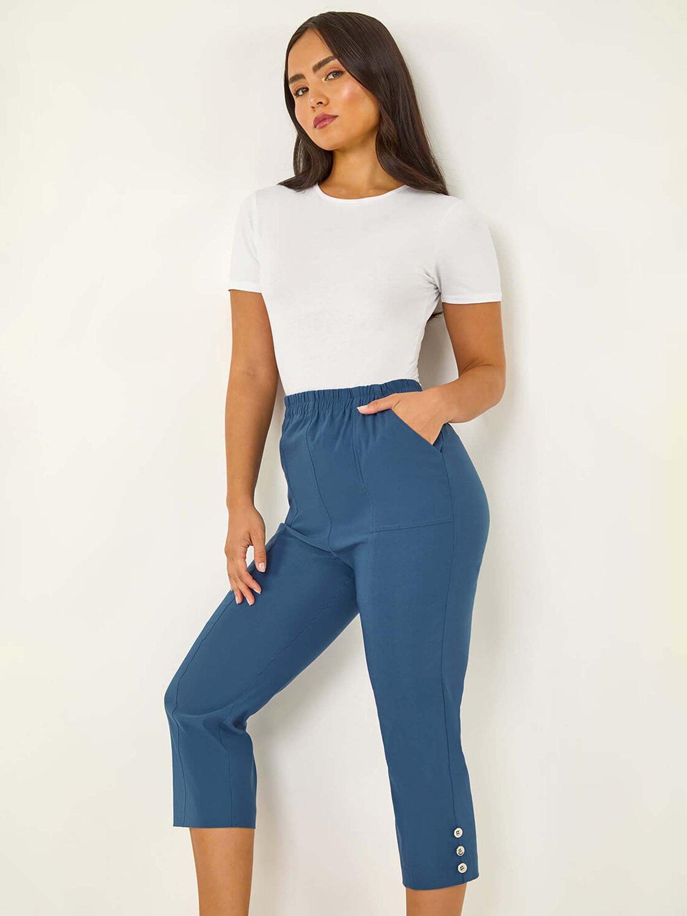 Image 3 of 5 of Roman Petite Bengaline Cropped Stretch Trouser - Denim