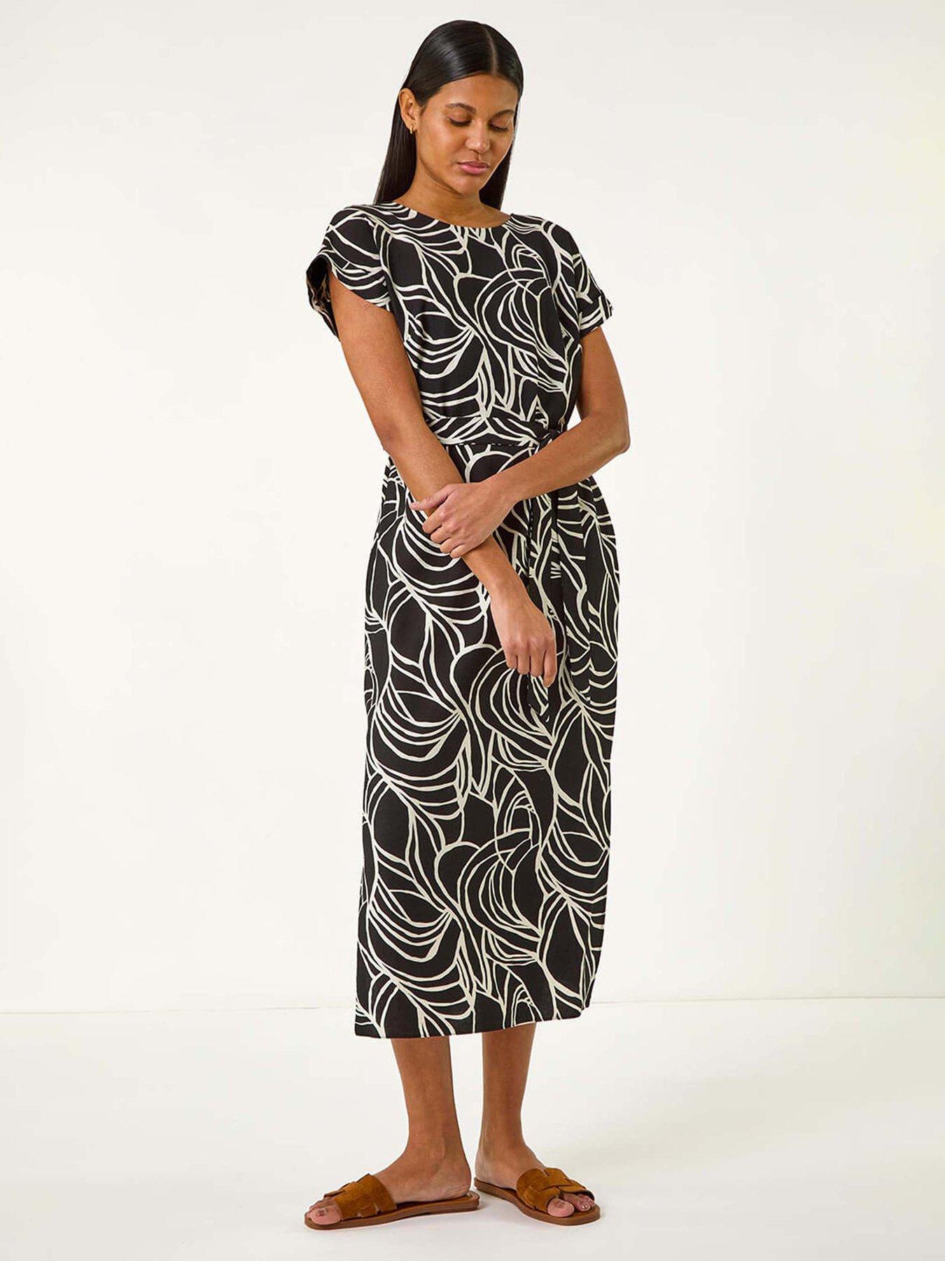 undefined Linear Textured Midi Dress - Black