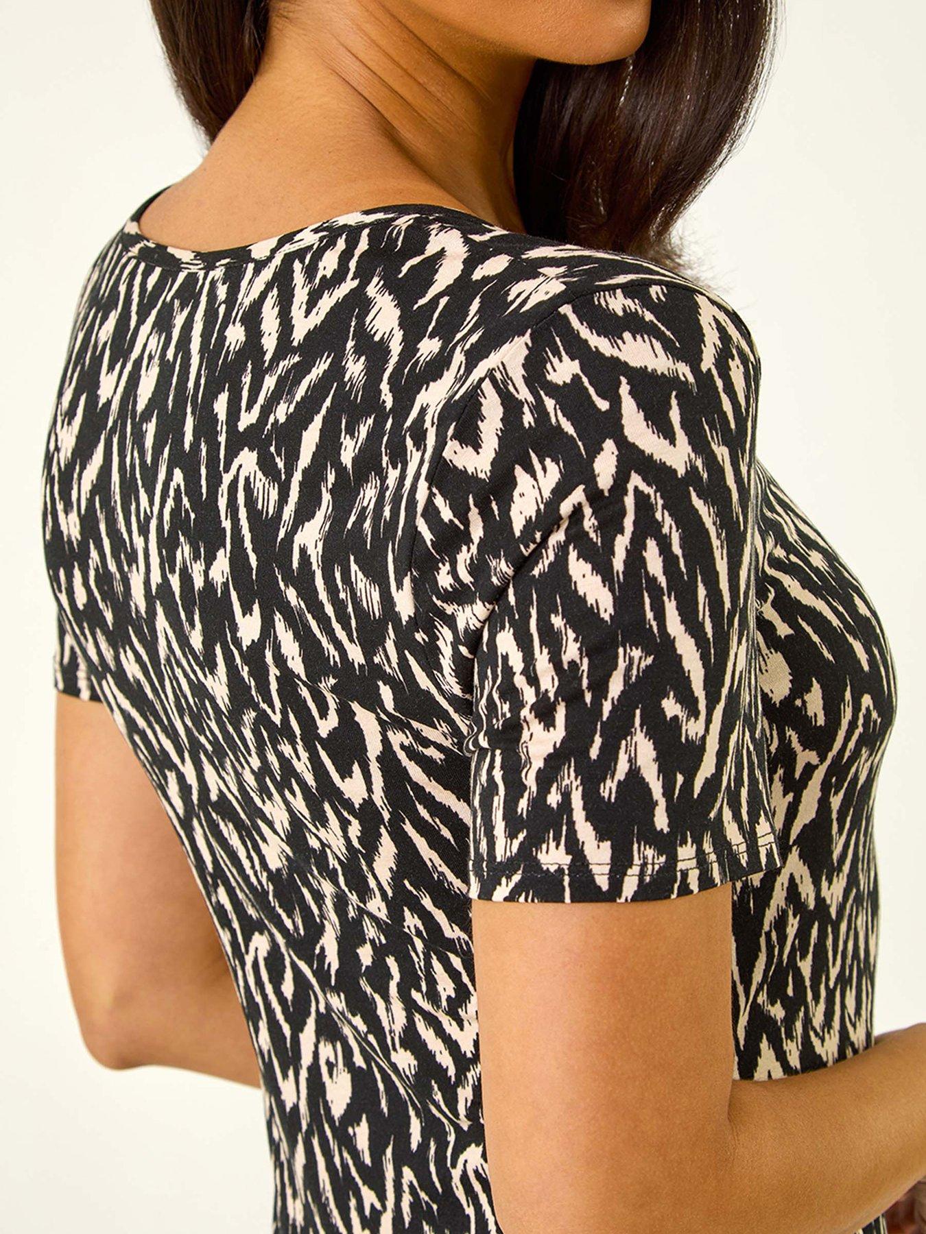 Image 5 of 5 of Roman Dusk Abstract Print Stretch Midi Dress - Black