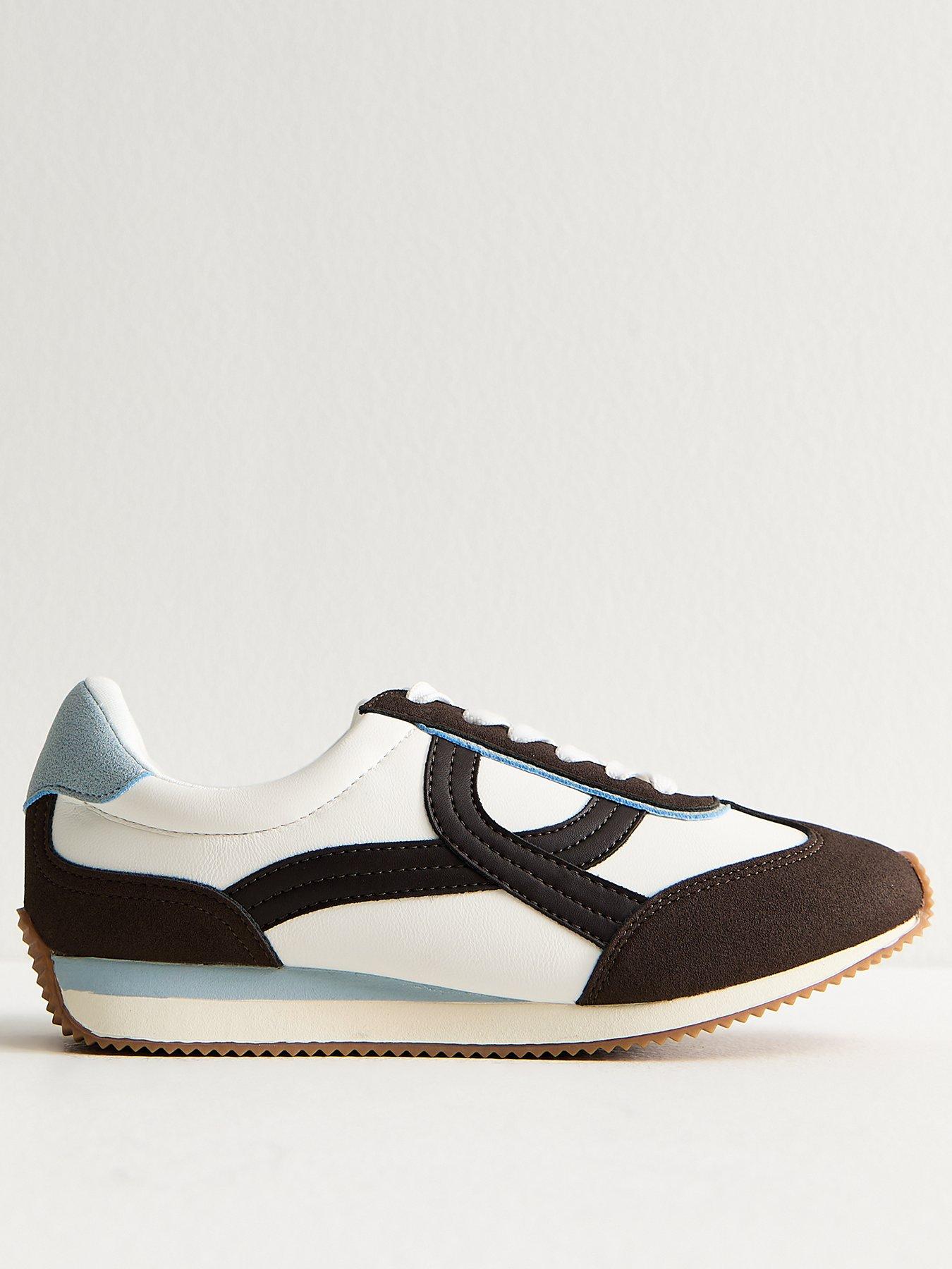 undefined White And Brown Faux Leather Contrast Cross Panel Trainers