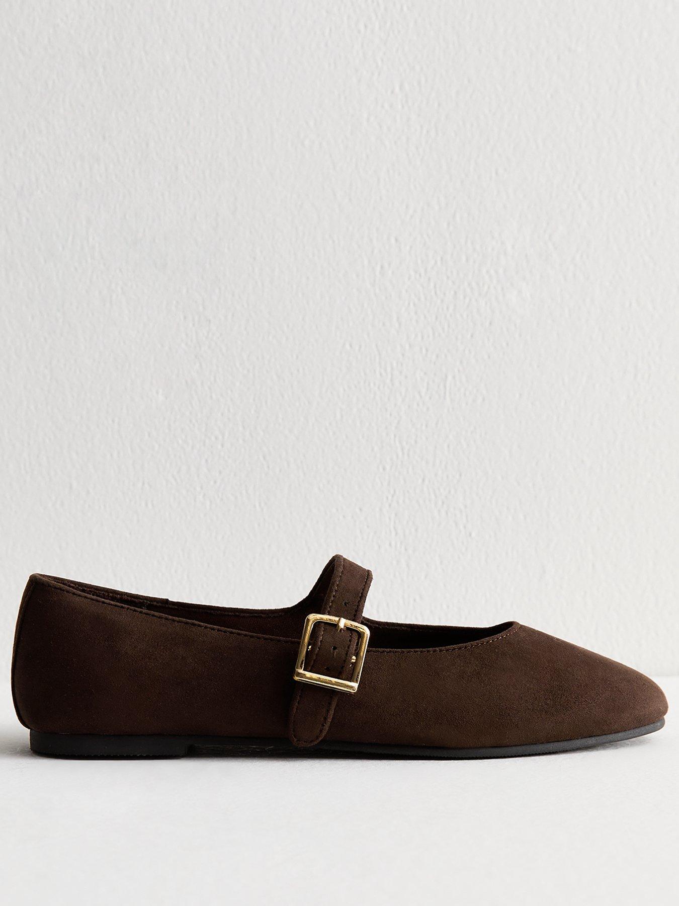 New Look Brown Faux Suede High Vamp Mary Jane Ballerina Flats | Littlewoods