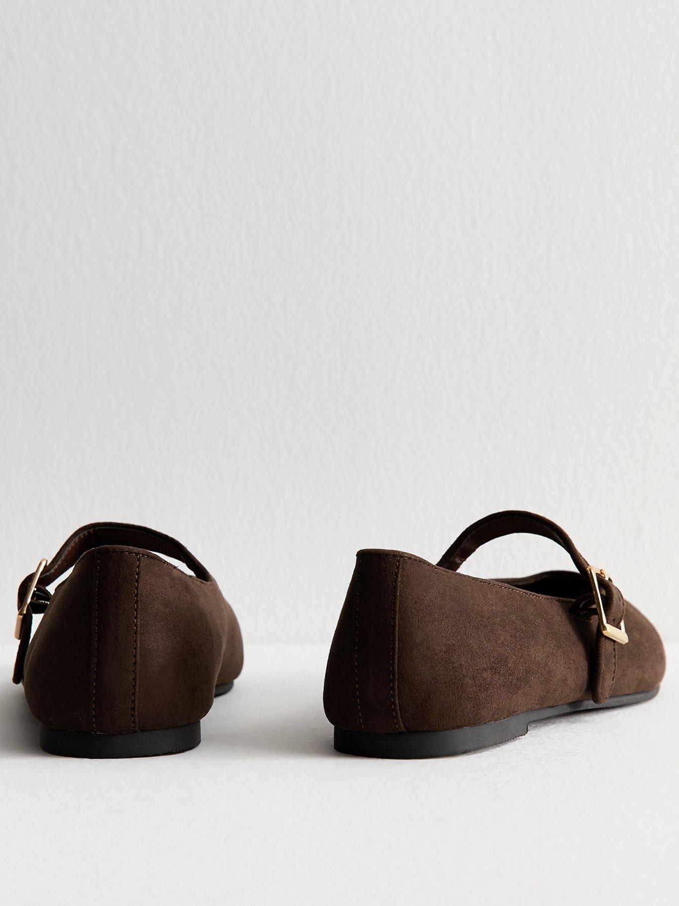 New Look Brown Faux Suede High Vamp Mary Jane Ballerina Flats | Littlewoods