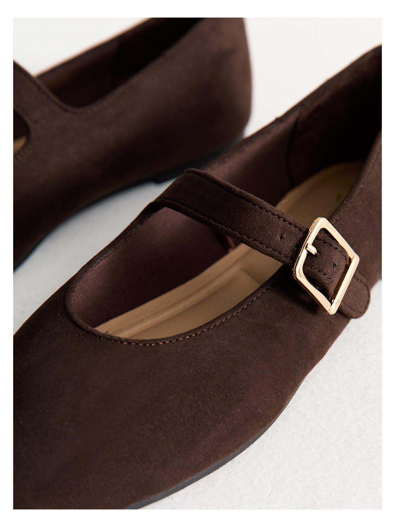 New Look Brown Faux Suede High Vamp Mary Jane Ballerina Flats | Littlewoods