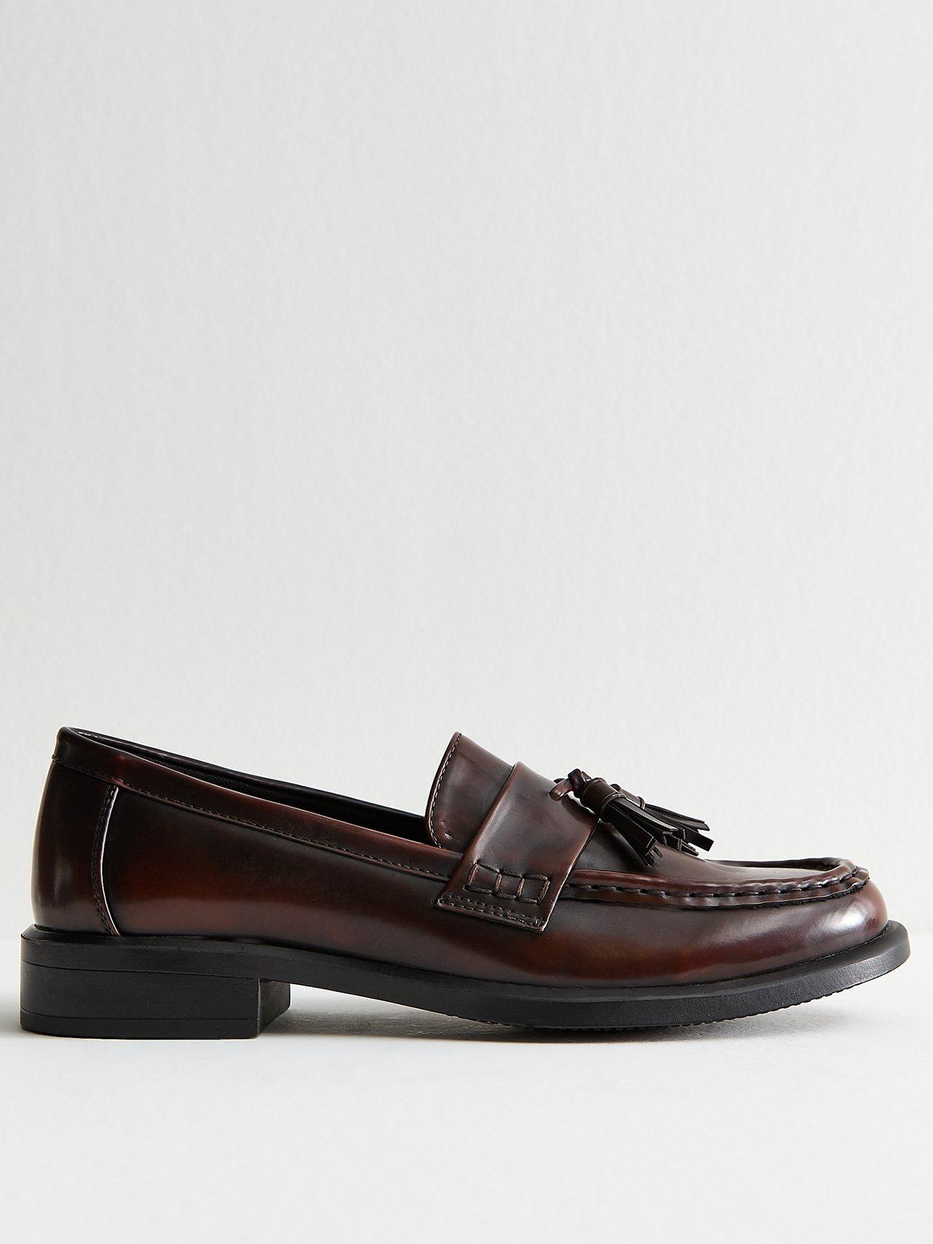 Image 1 of 5 of New Look Brown Faux Leather Tassel Charm Almond Toe Loafers