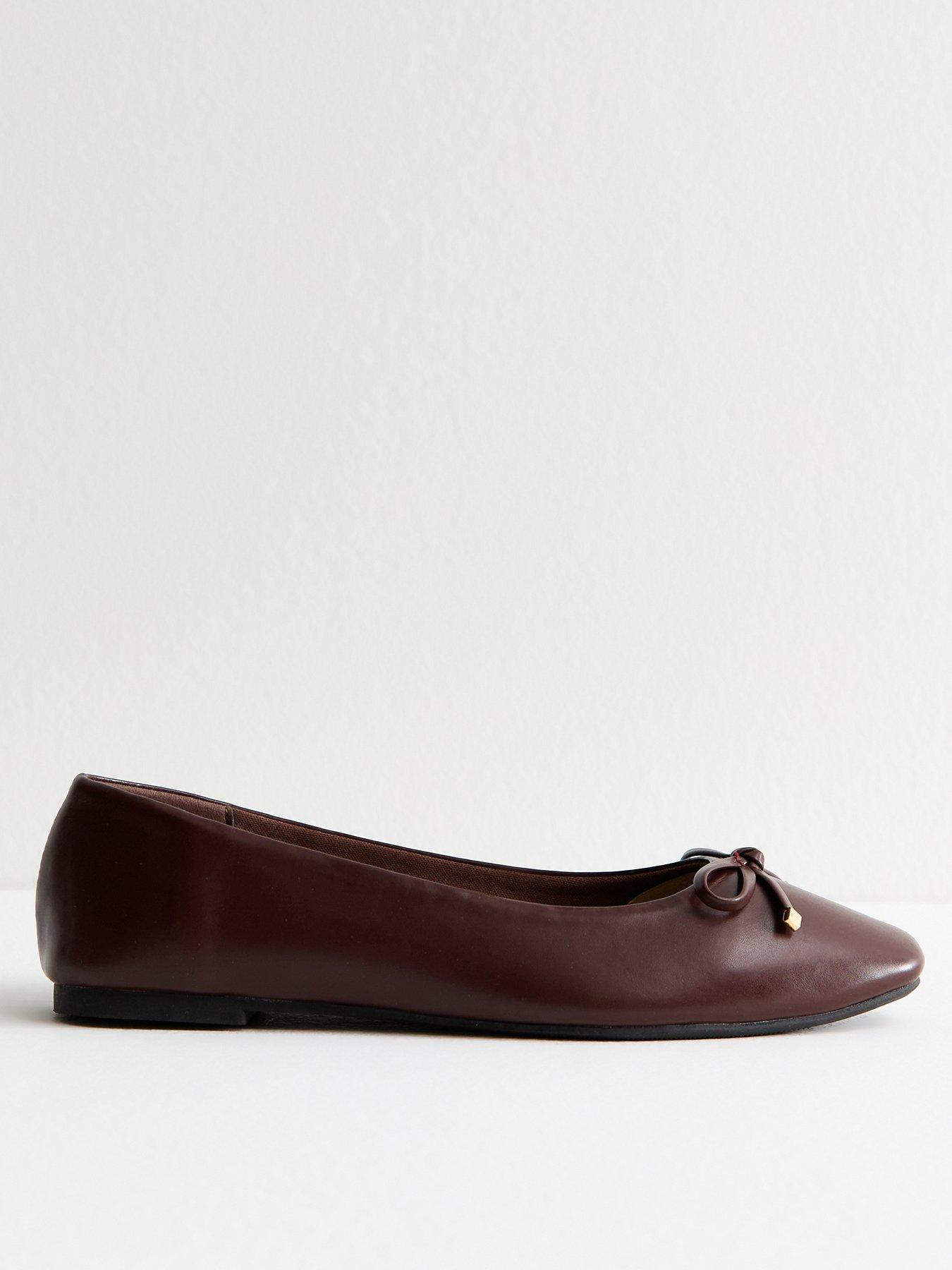 New Look Burgundy Faux Leather Square Toe Ballerina Flats