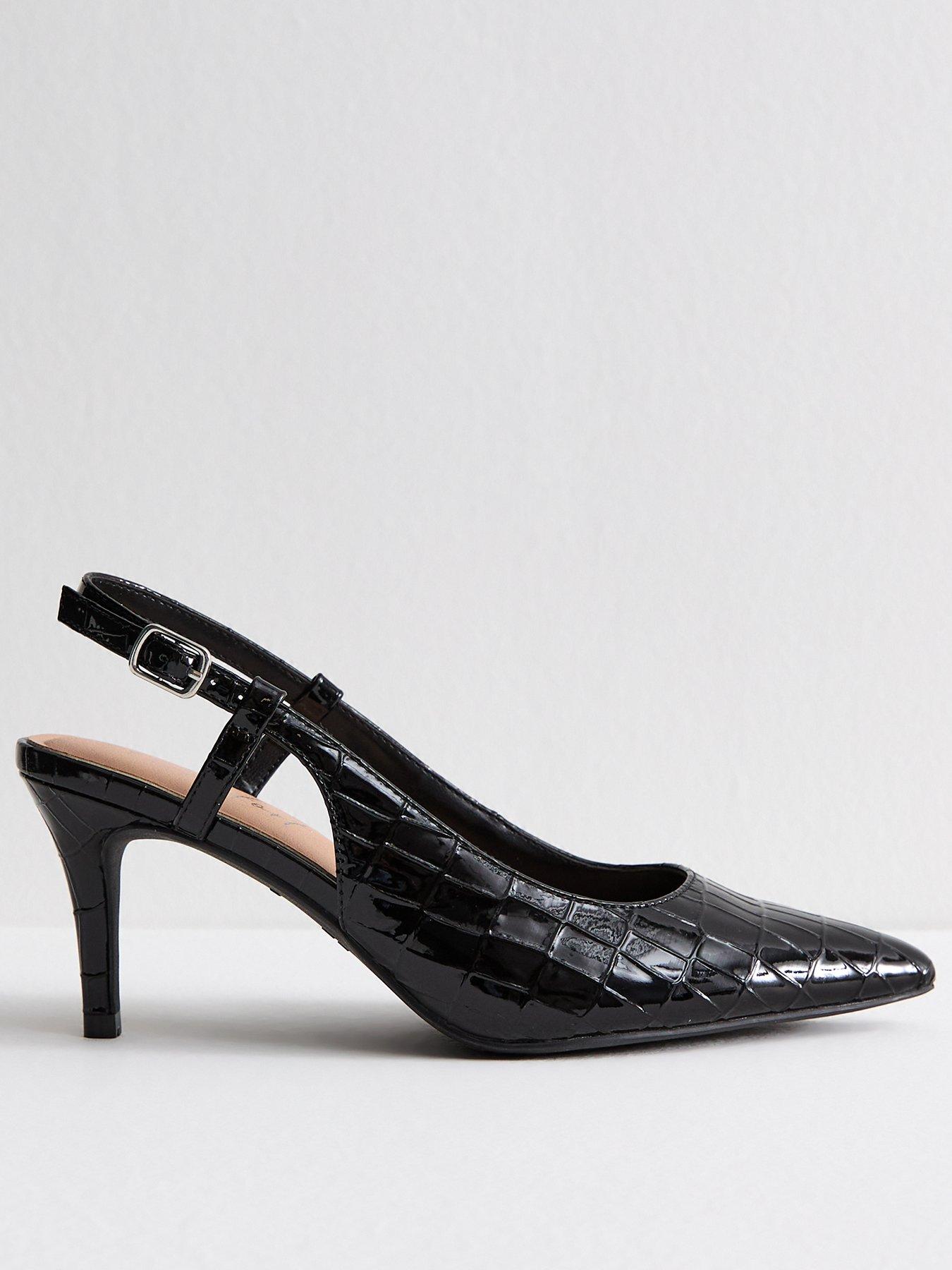 New Look Wide Fit Black Faux Leather Slingback Court Shoes