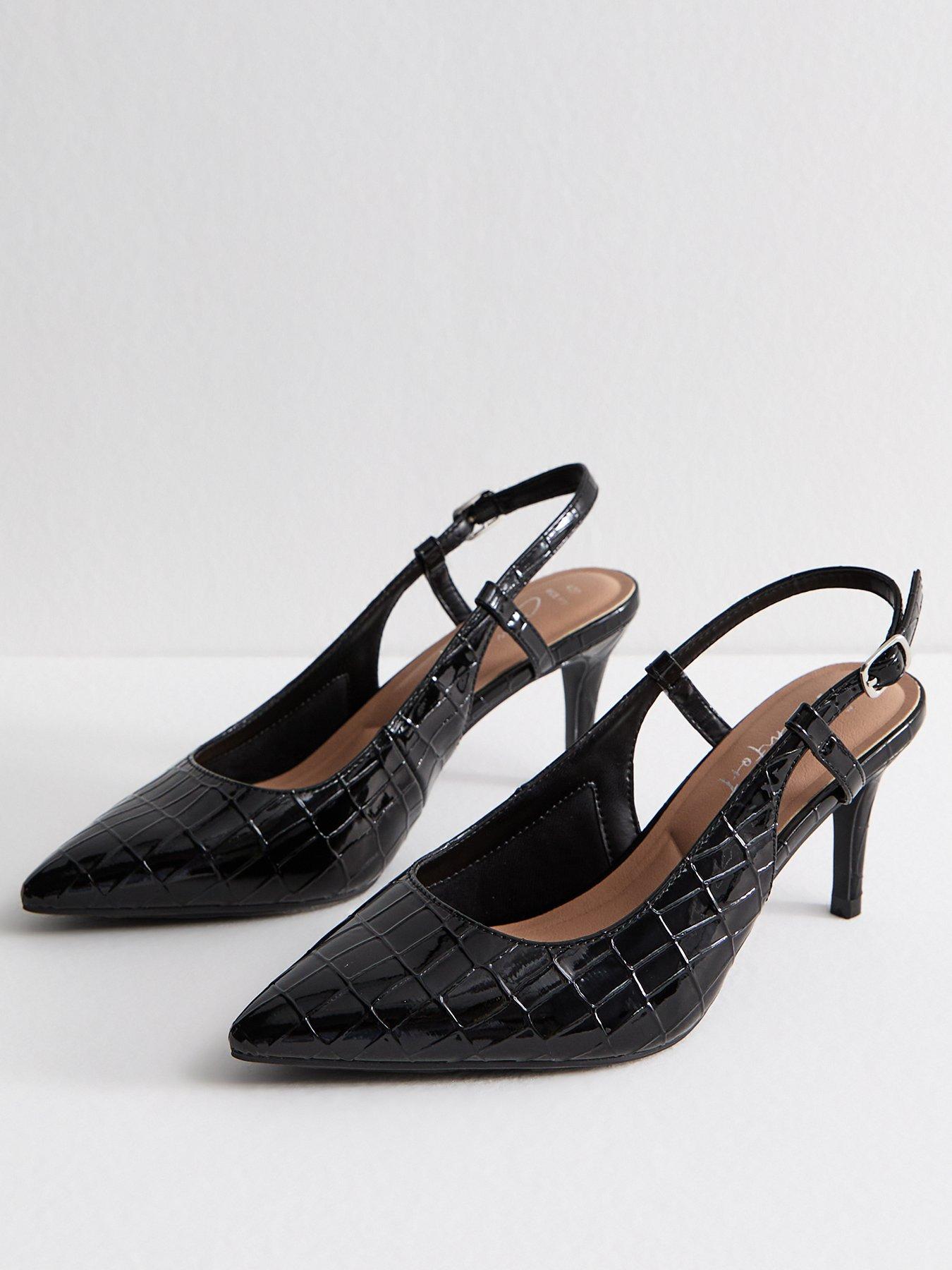 Image 2 of 5 of New Look Wide Fit Faux Leather Slingback Court Shoes - Black