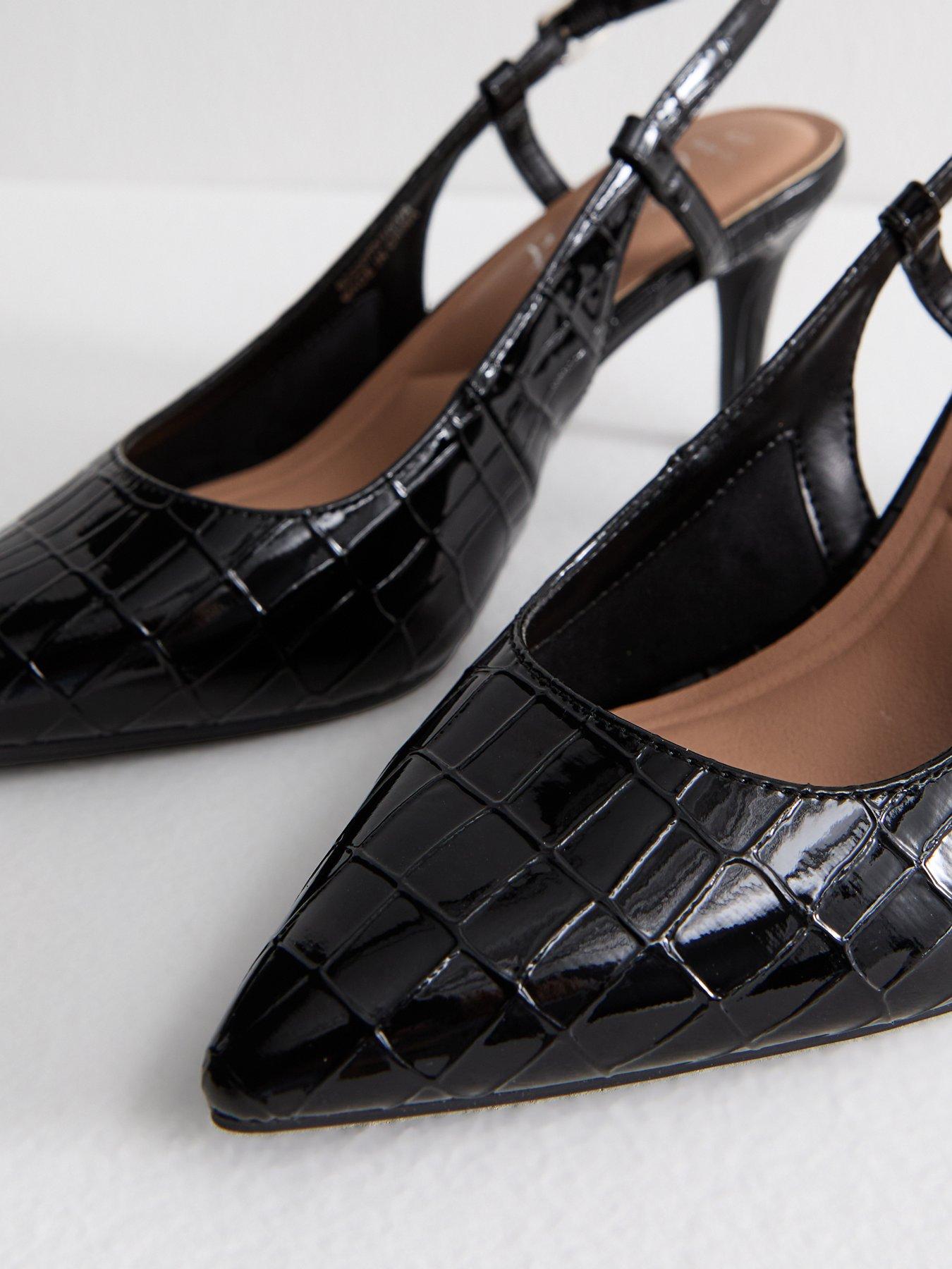Image 4 of 5 of New Look Wide Fit Faux Leather Slingback Court Shoes - Black