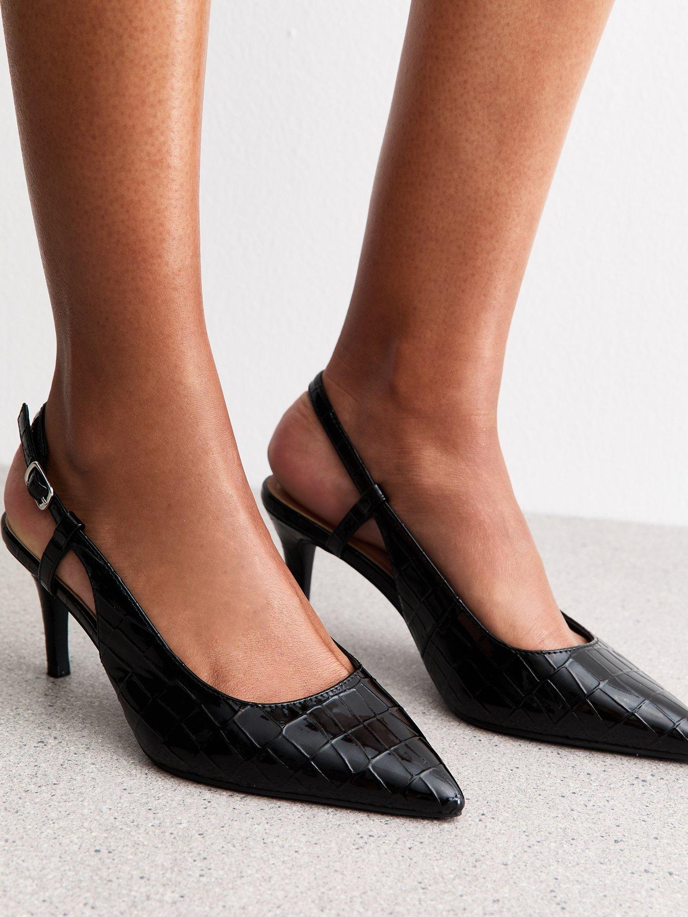 Image 5 of 5 of New Look Wide Fit Faux Leather Slingback Court Shoes - Black