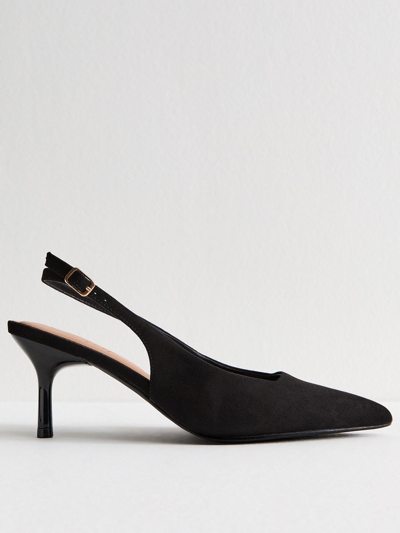 undefined Black Faux Suede Slingback Court Shoes