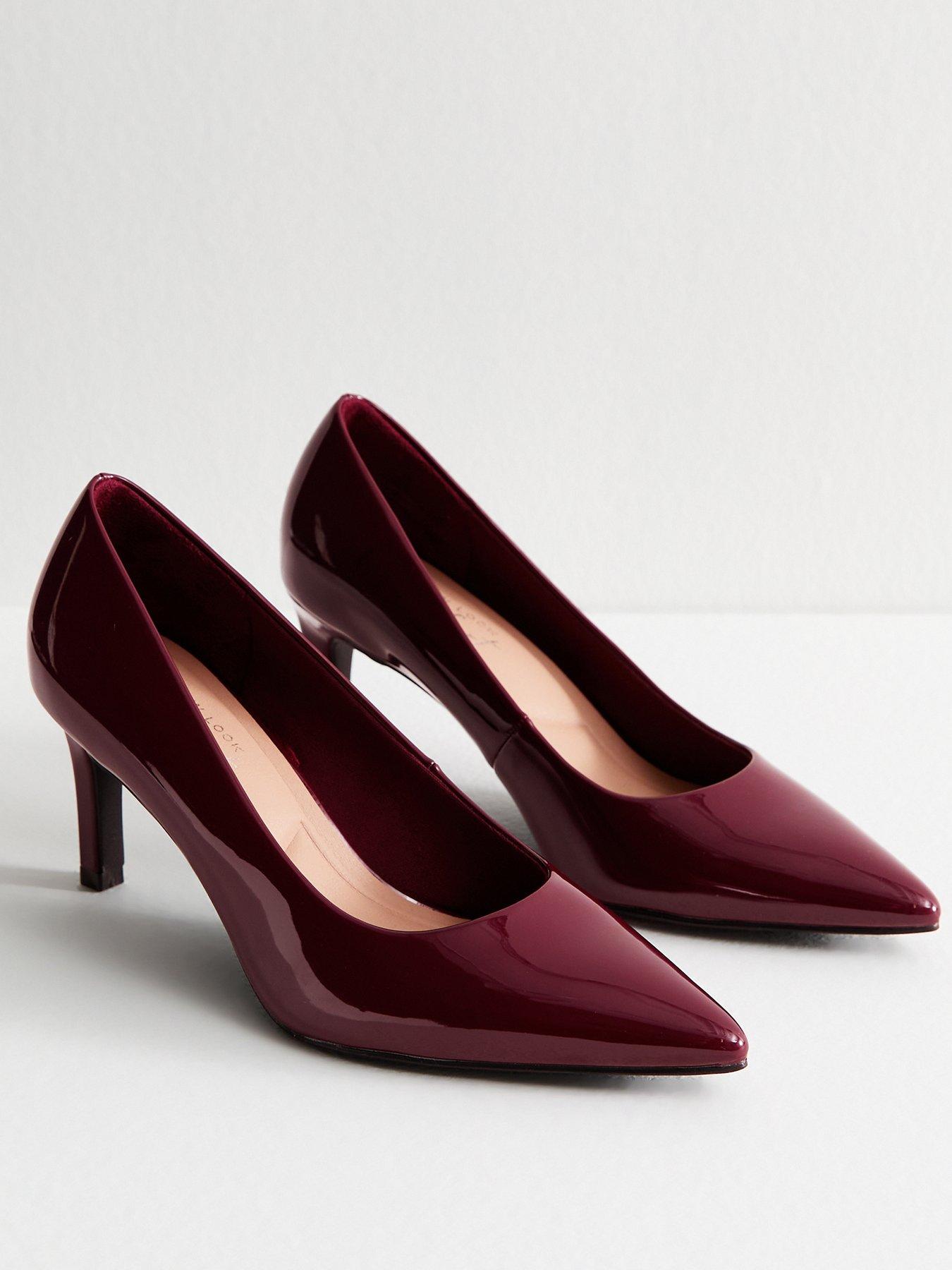 Image 2 of 5 of New Look Dark Burgundy Faux Patent Leather Heeled Court Shoes