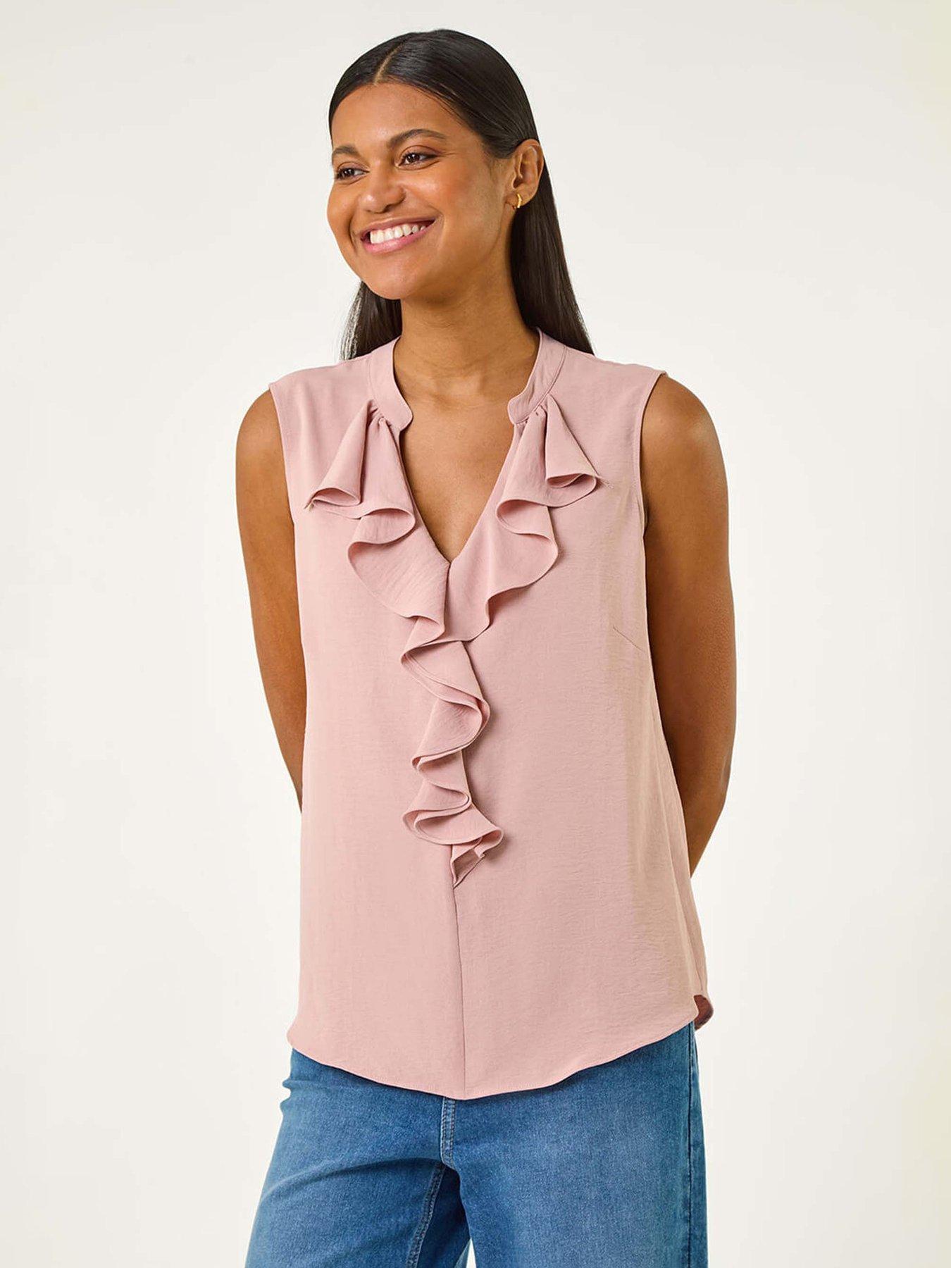 undefined Ruffle V-neck Vest Top - Light Pink