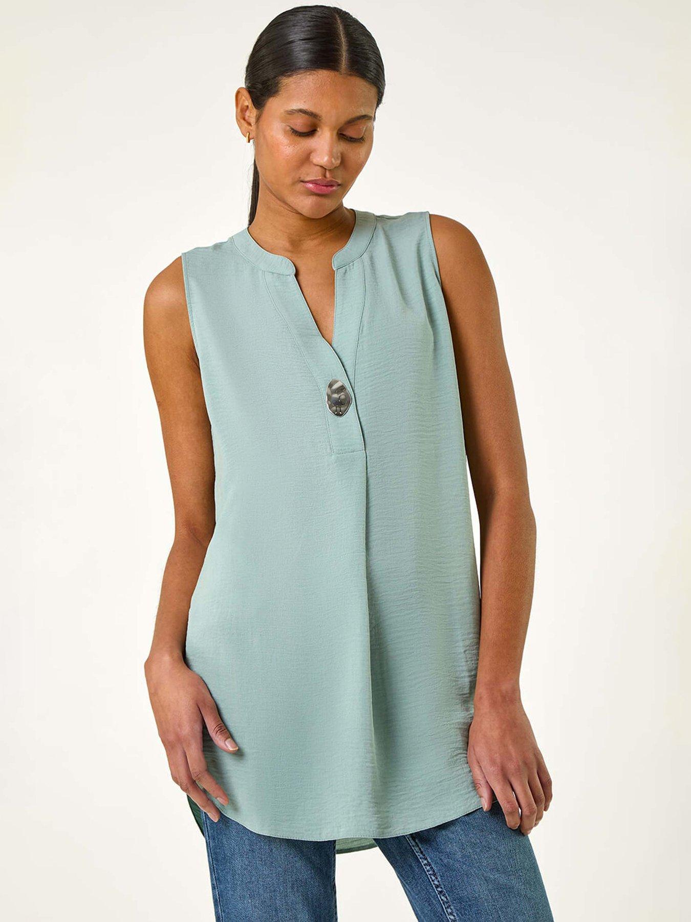 Image 1 of 5 of Roman Longline Buttoned Vest Top - Sage