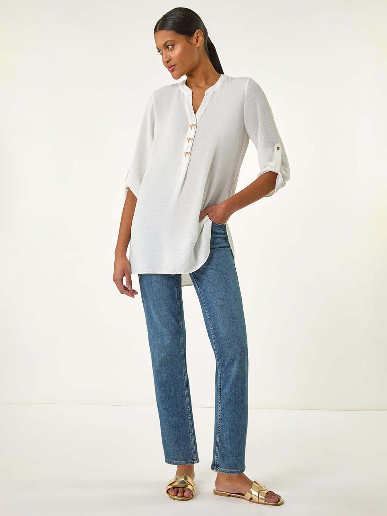Image 3 of 5 of Roman Longline Bow Button Top - Ivory