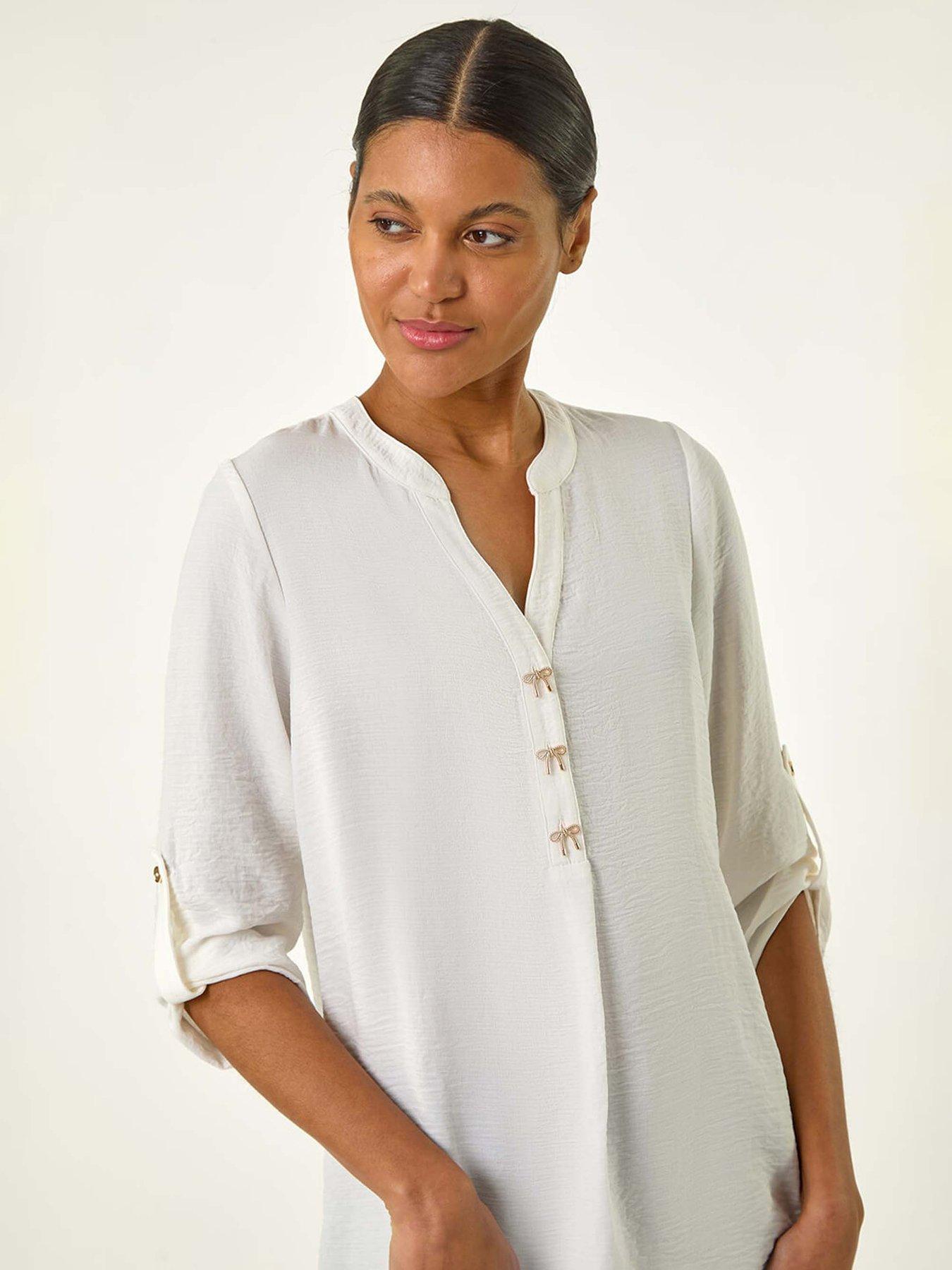 Image 4 of 5 of Roman Longline Bow Button Top - Ivory