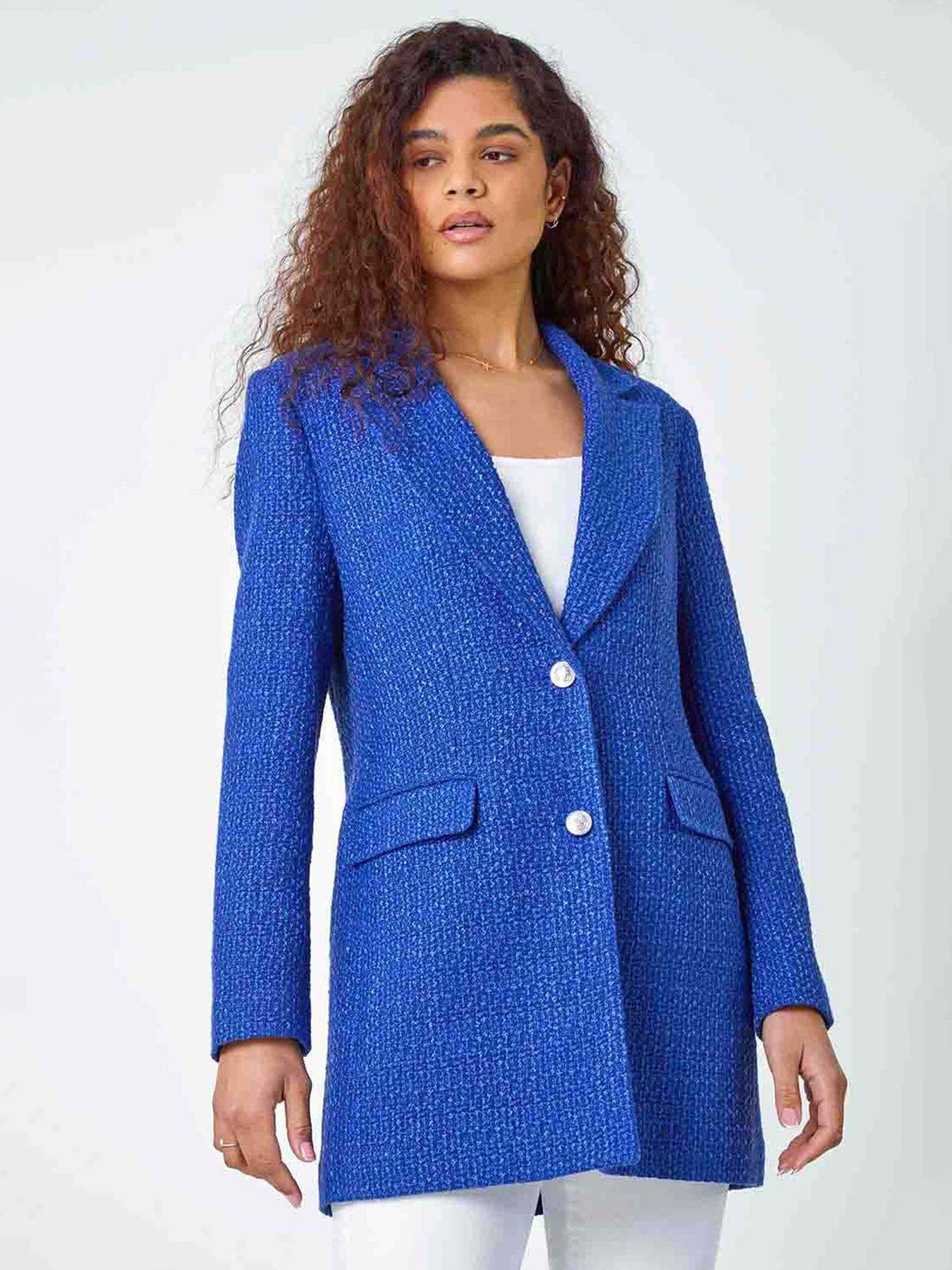 undefined Longline Boucle Textured Jacket - Blue