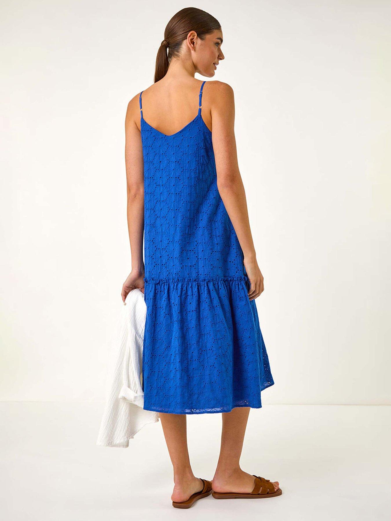  image of roman-broderie-frill-tiered-midi-dress-navy