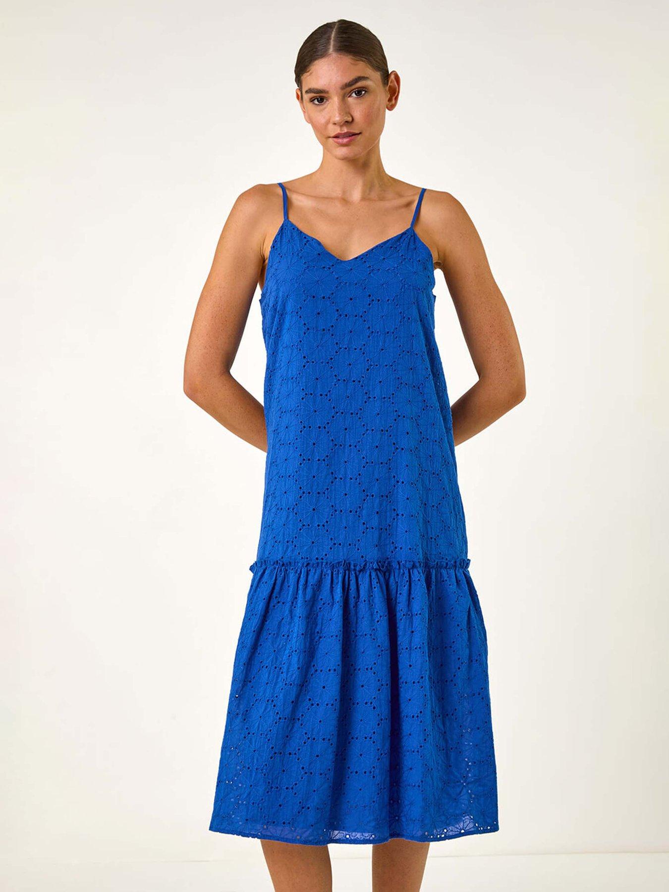  image of roman-broderie-frill-tiered-midi-dress-navy