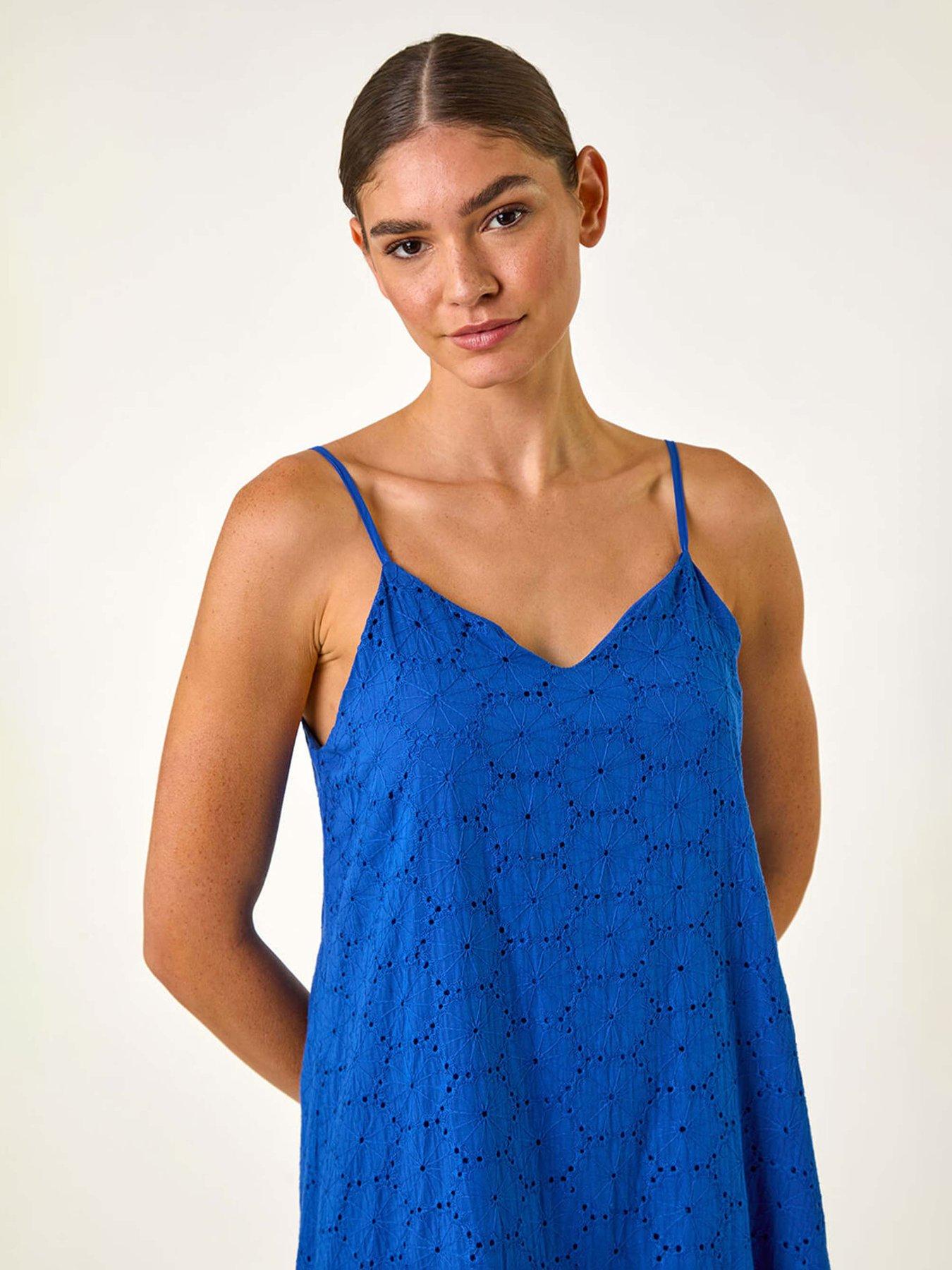  image of roman-broderie-frill-tiered-midi-dress-navy