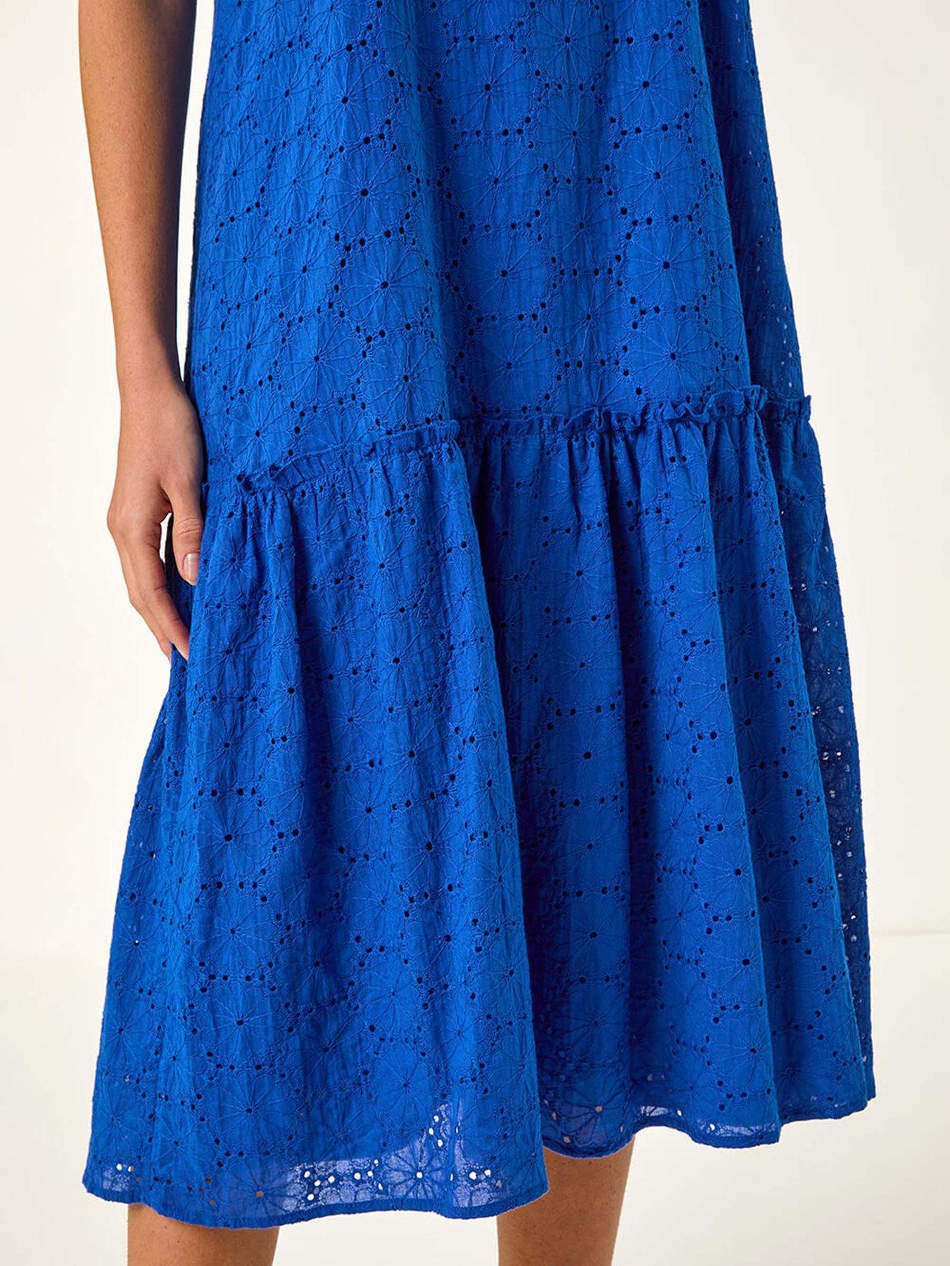  image of roman-broderie-frill-tiered-midi-dress-navy