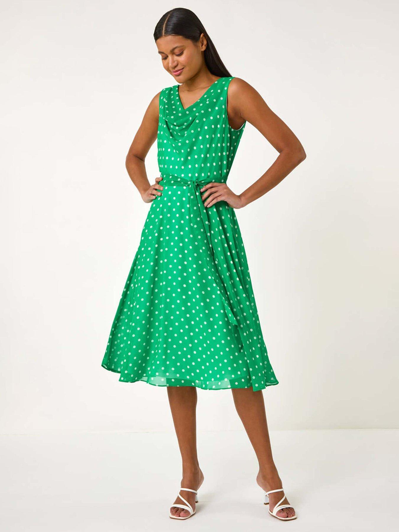 undefined Spotted Cowl Neck Dress - Green