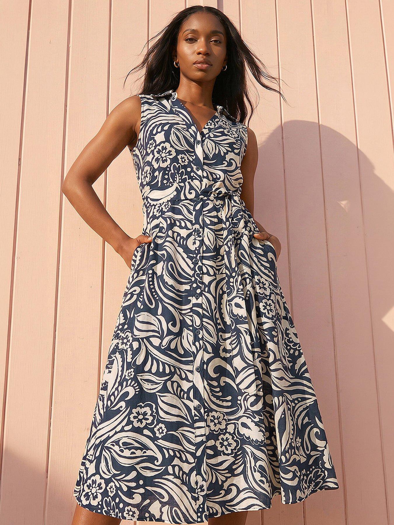 Roman Petite Abstract Midi Shirt Dress - Navy