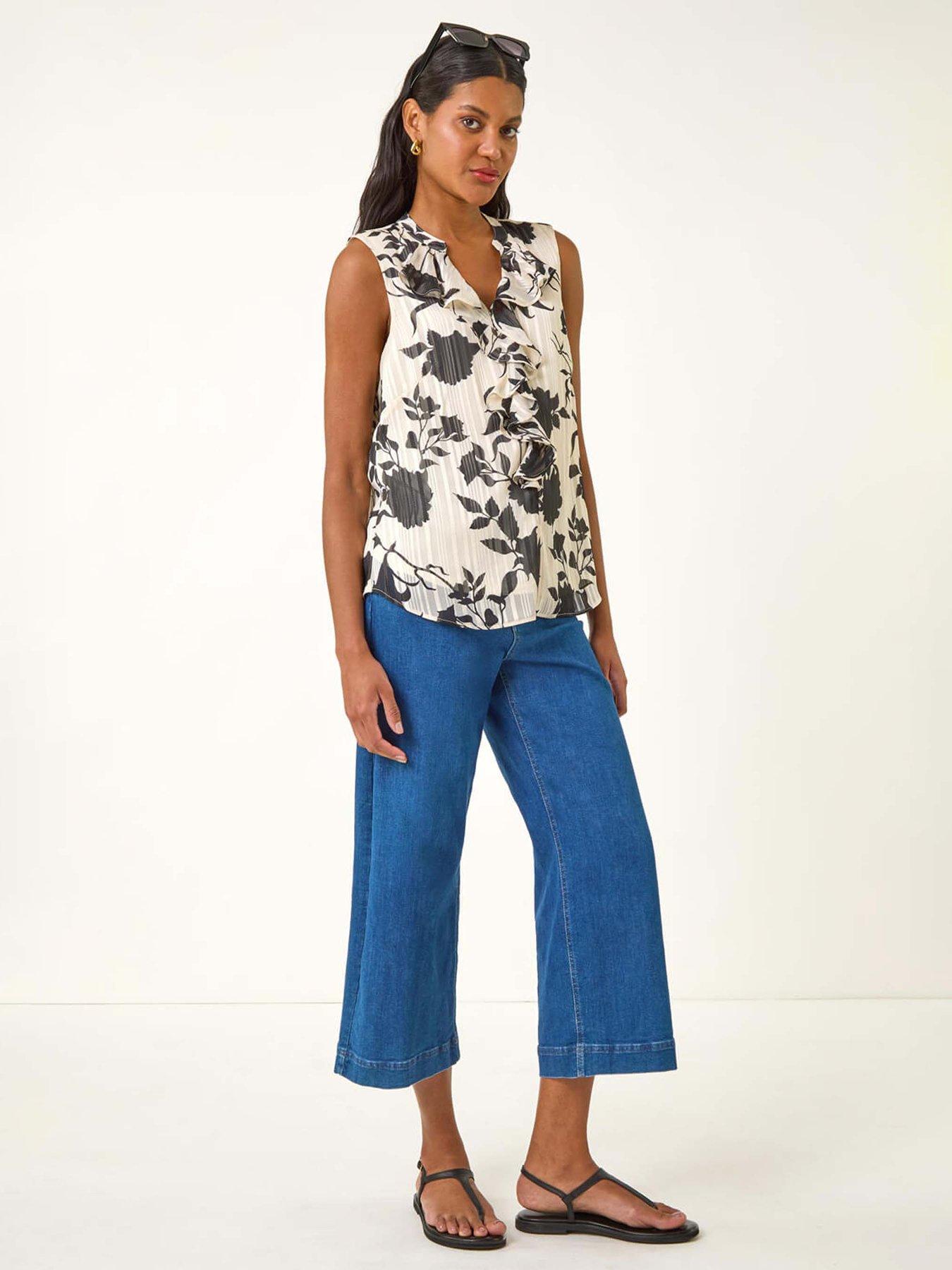 Image 3 of 5 of Roman Ruffle Front Vest Top - Black