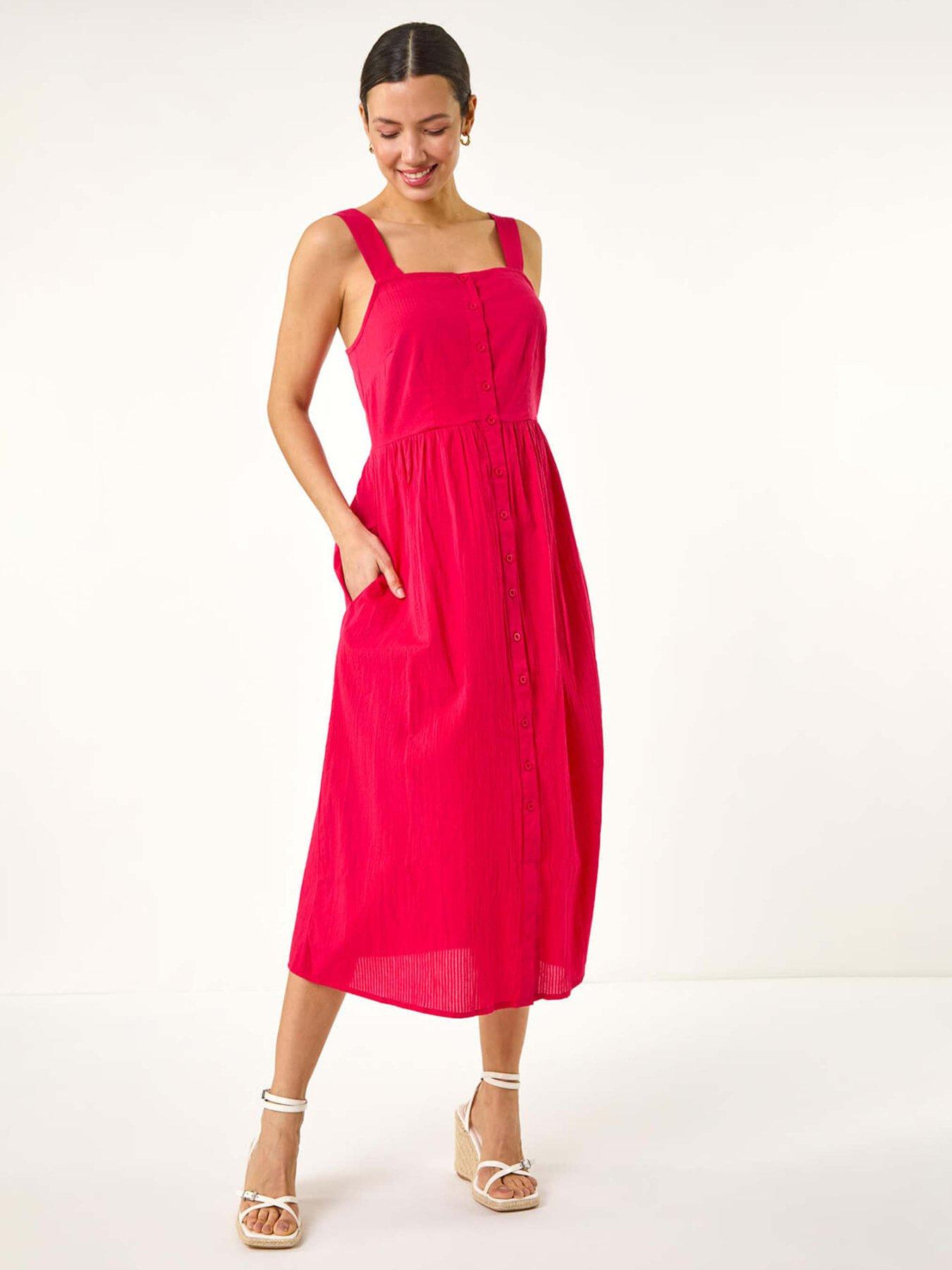 undefined Seersucker Button Midi Sundress - Pink