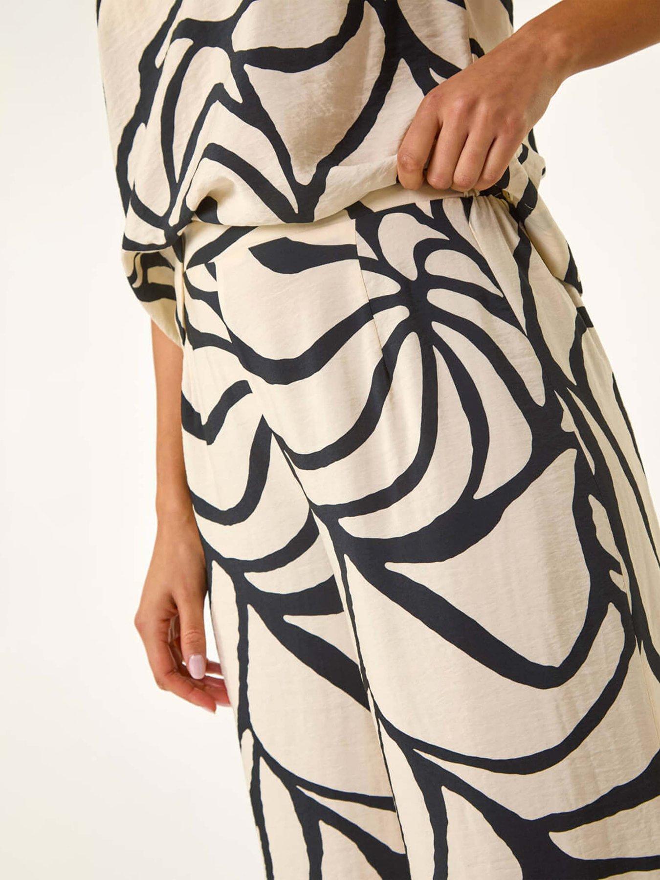 Image 5 of 5 of Roman Mono Floral Palm Print Wide Leg Trouser - Black