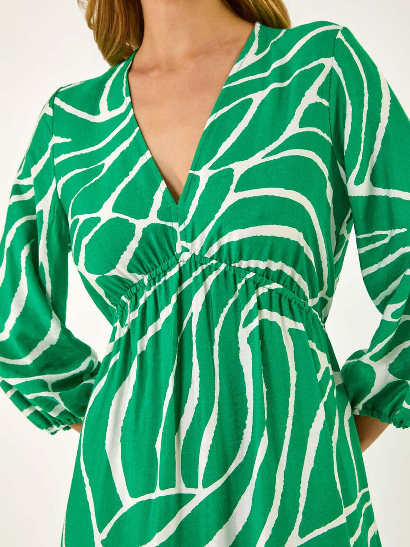 Image 5 of 5 of Roman Abstract Geometric Midi Dress - Green