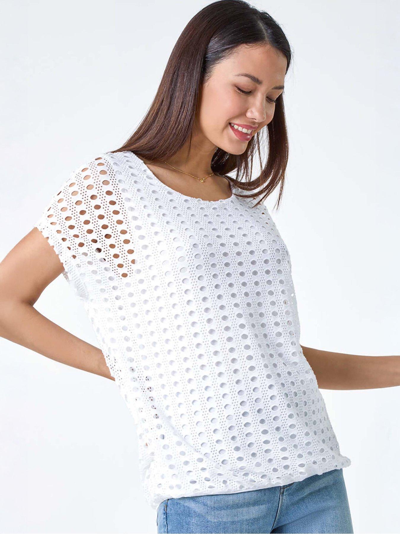 undefined Cut Out Detail Stretch Top - Ivory
