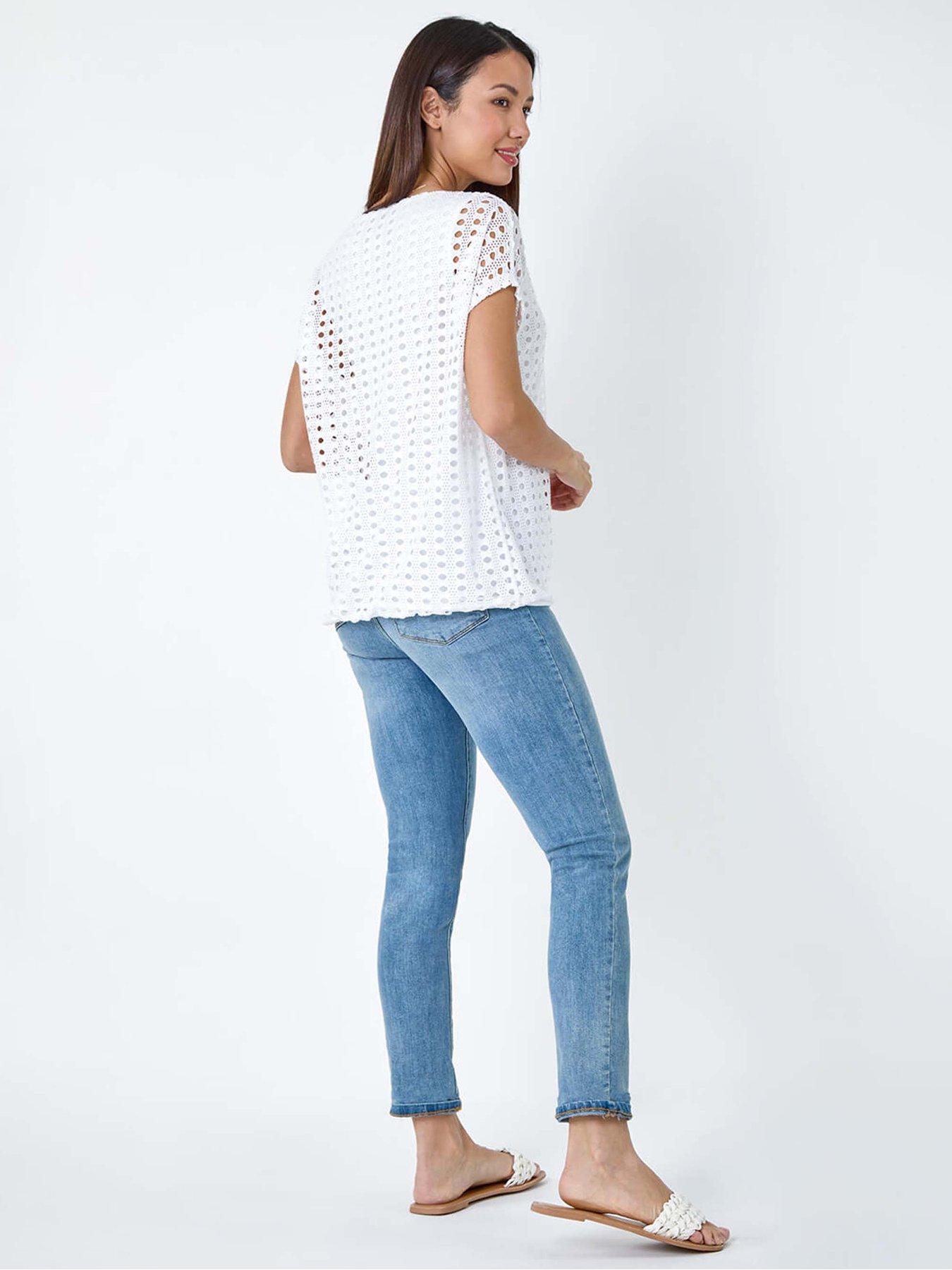 Image 2 of 5 of Roman Cut Out Detail Stretch Top - Ivory