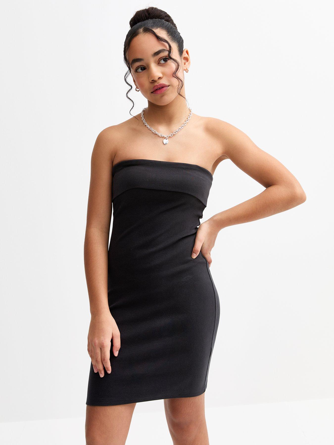 undefined Girls Black Bandeau Fold Over Jersey Dress