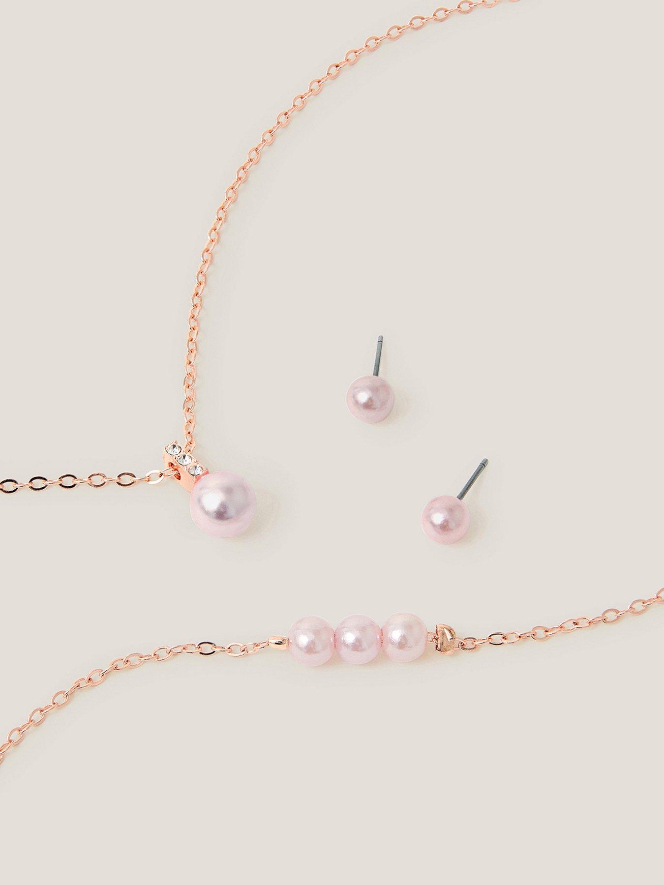 Image 2 of 2 of Monsoon Girls Bridesmaid Pearl Jewellery Set - Pink