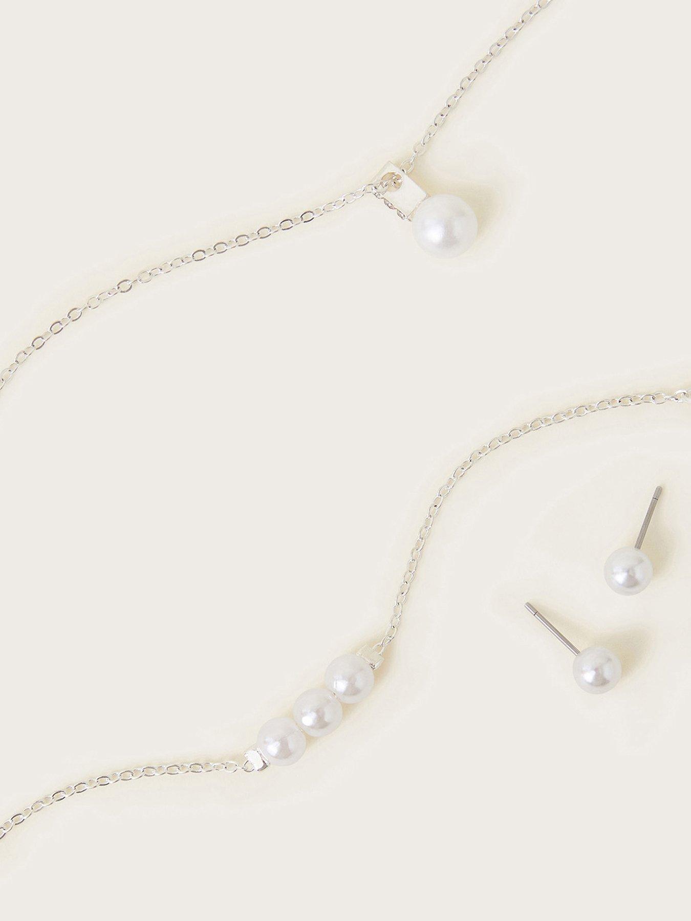  image of monsoon-girls-bridesmaid-pearl-jewellery-set-silver