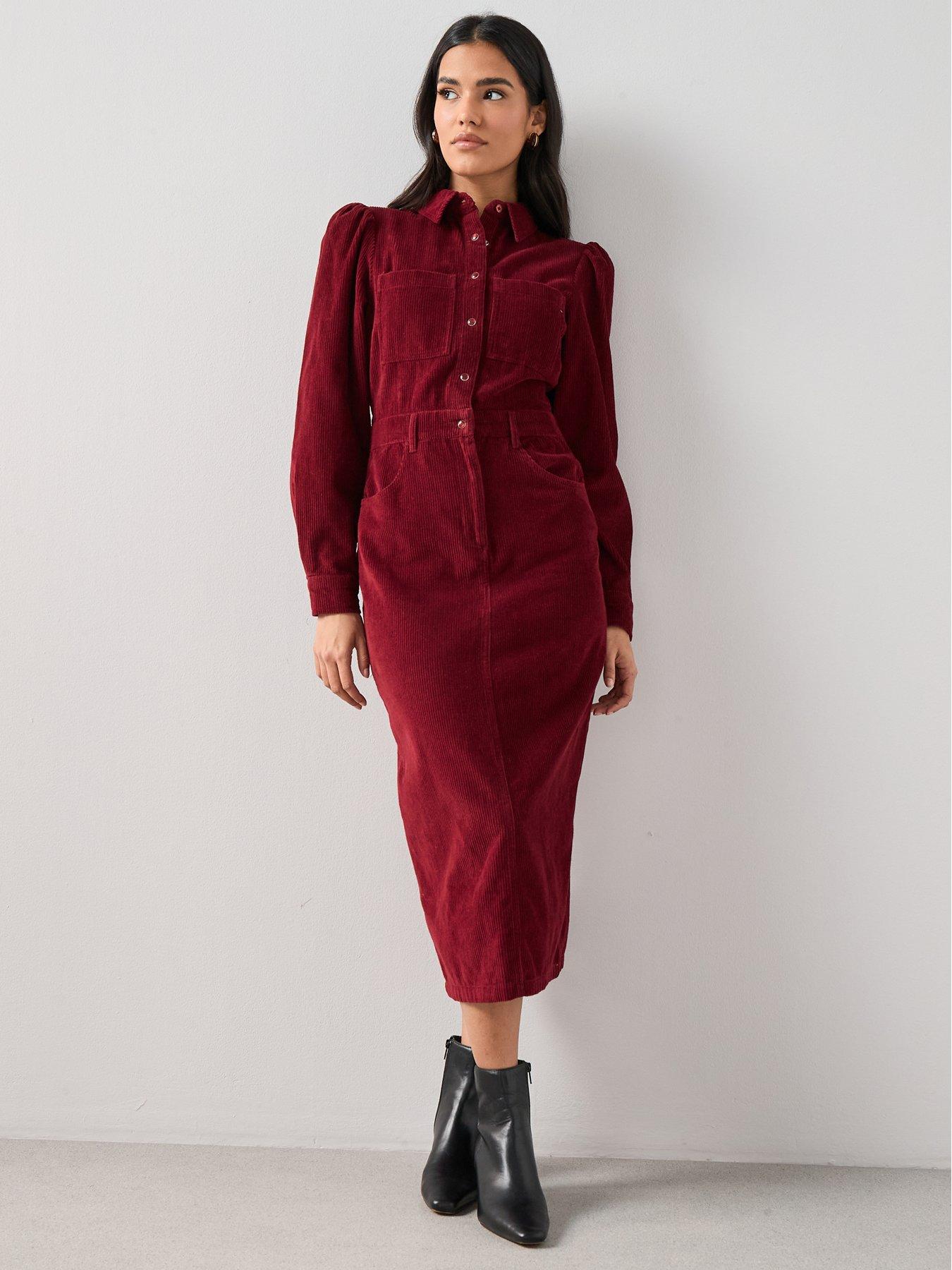 Image 1 of 6 of The Very Collection Cord Midaxi Dress - Red