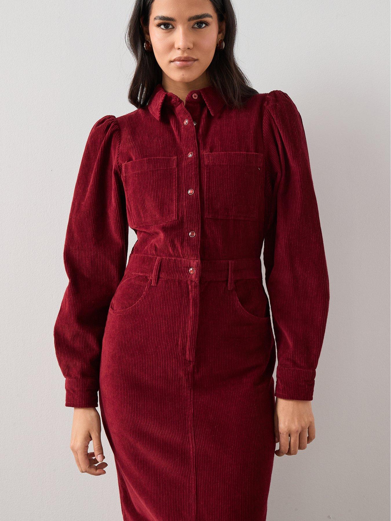 Image 3 of 6 of The Very Collection Cord Midaxi Dress - Red