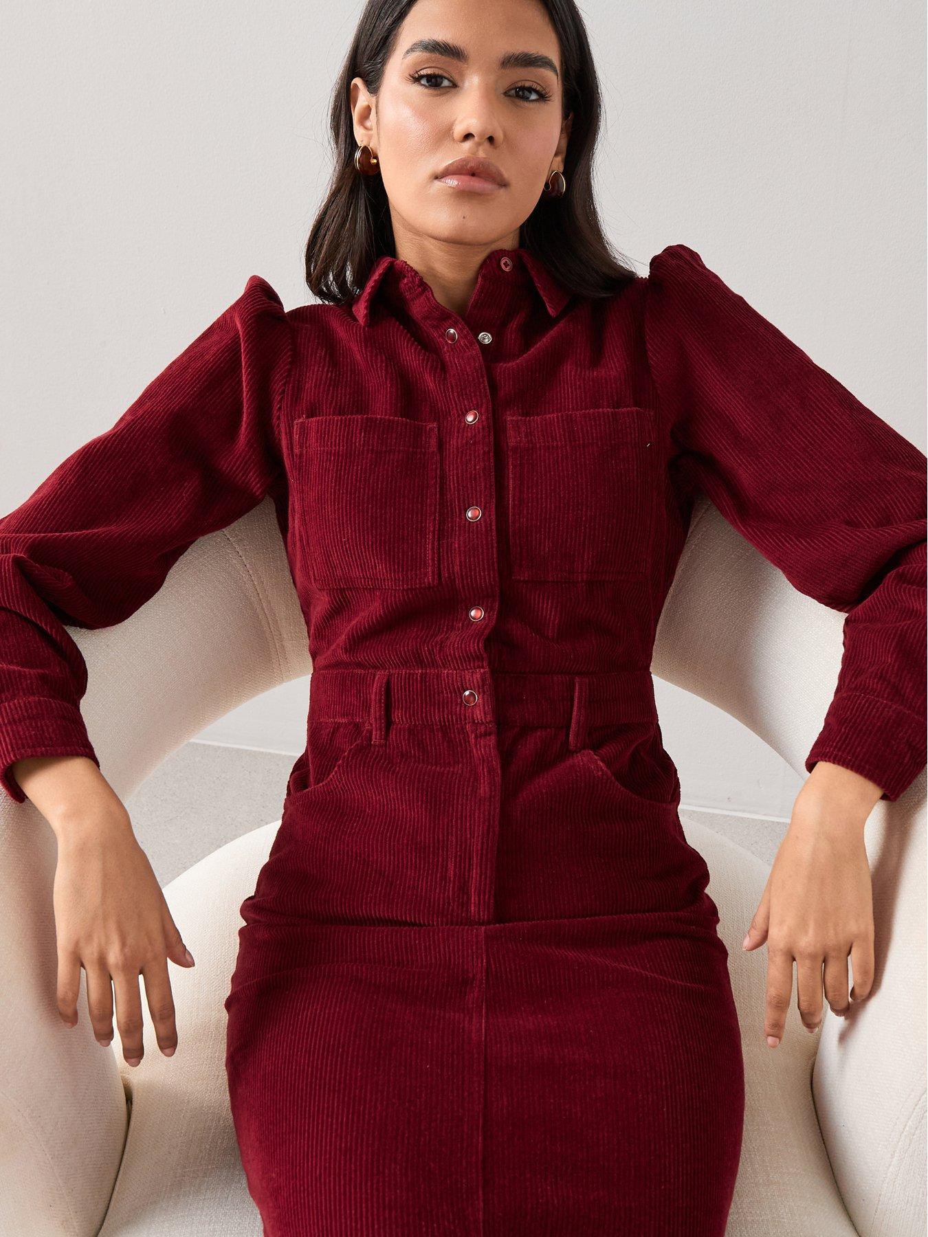 Image 5 of 6 of The Very Collection Cord Midaxi Dress - Red