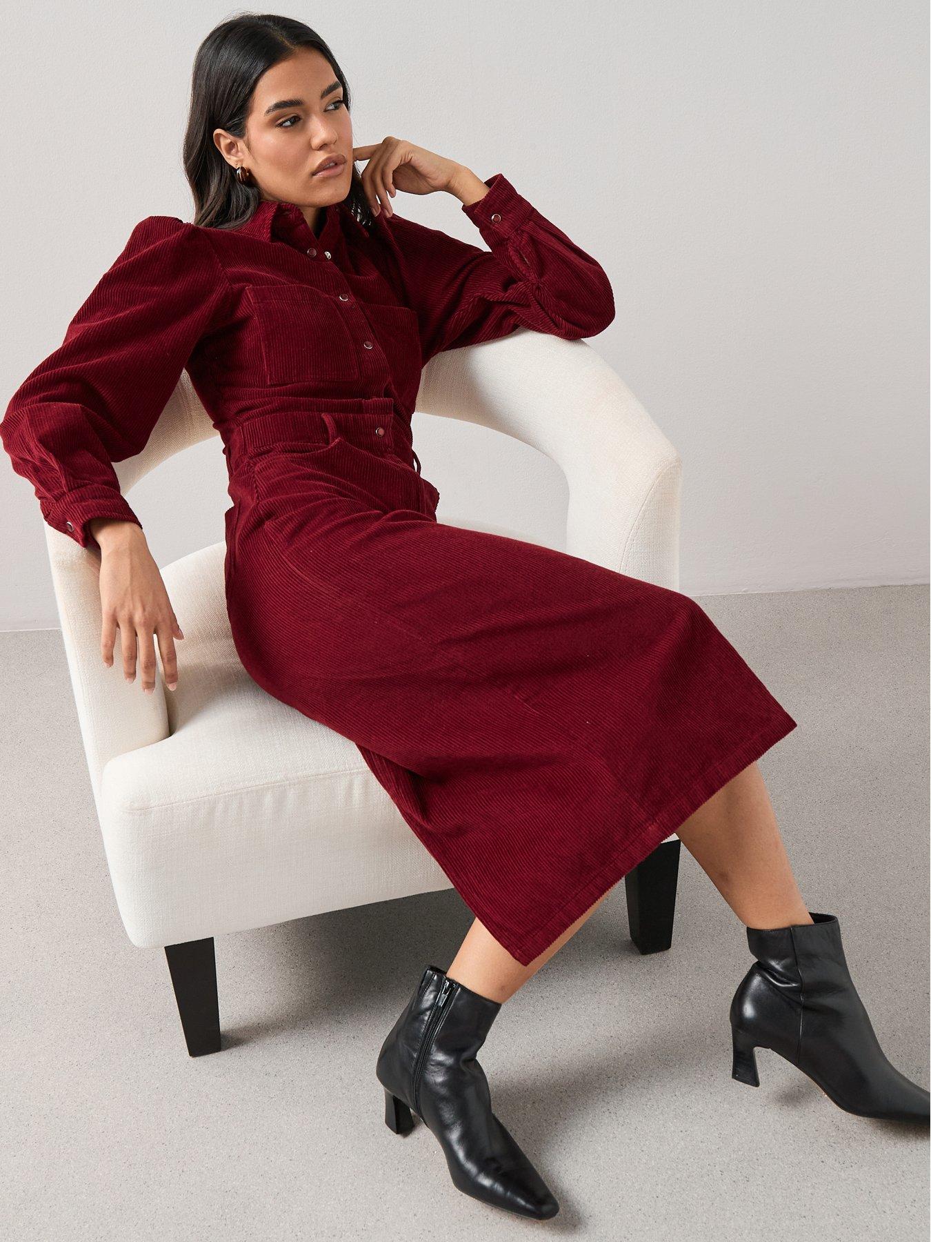 Image 6 of 6 of The Very Collection Cord Midaxi Dress - Red