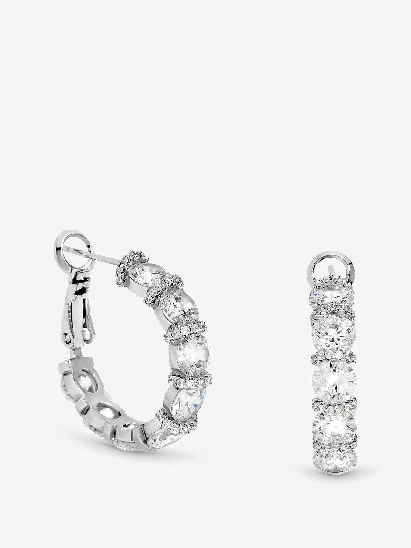 Image 1 of 5 of Jon Richard Rhodium Plated Cubic Zirconia Round Stone Hoop Earrings