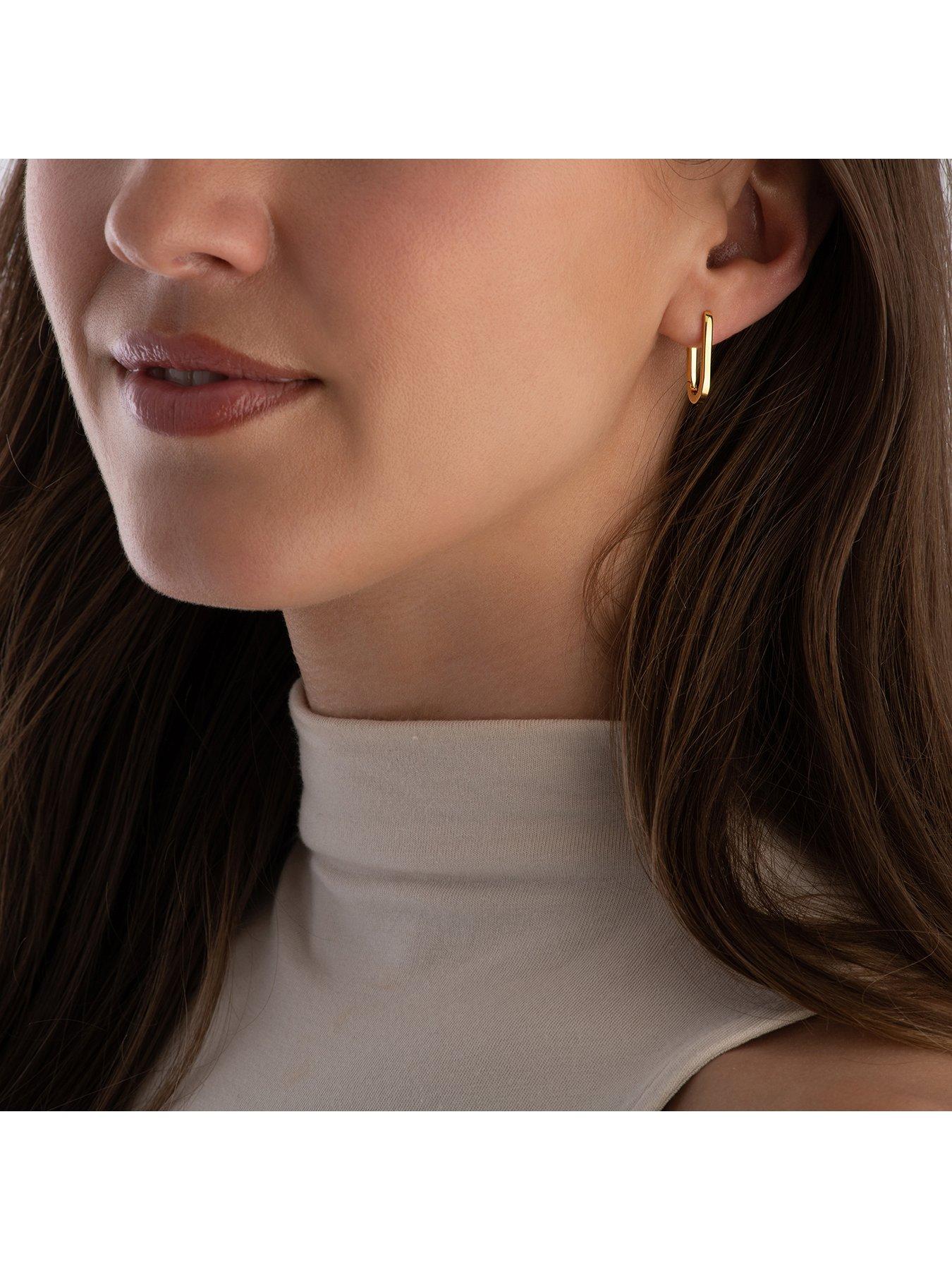 Image 2 of 3 of Beaverbrooks Gold Plated Rectangular Hoop Earrings
