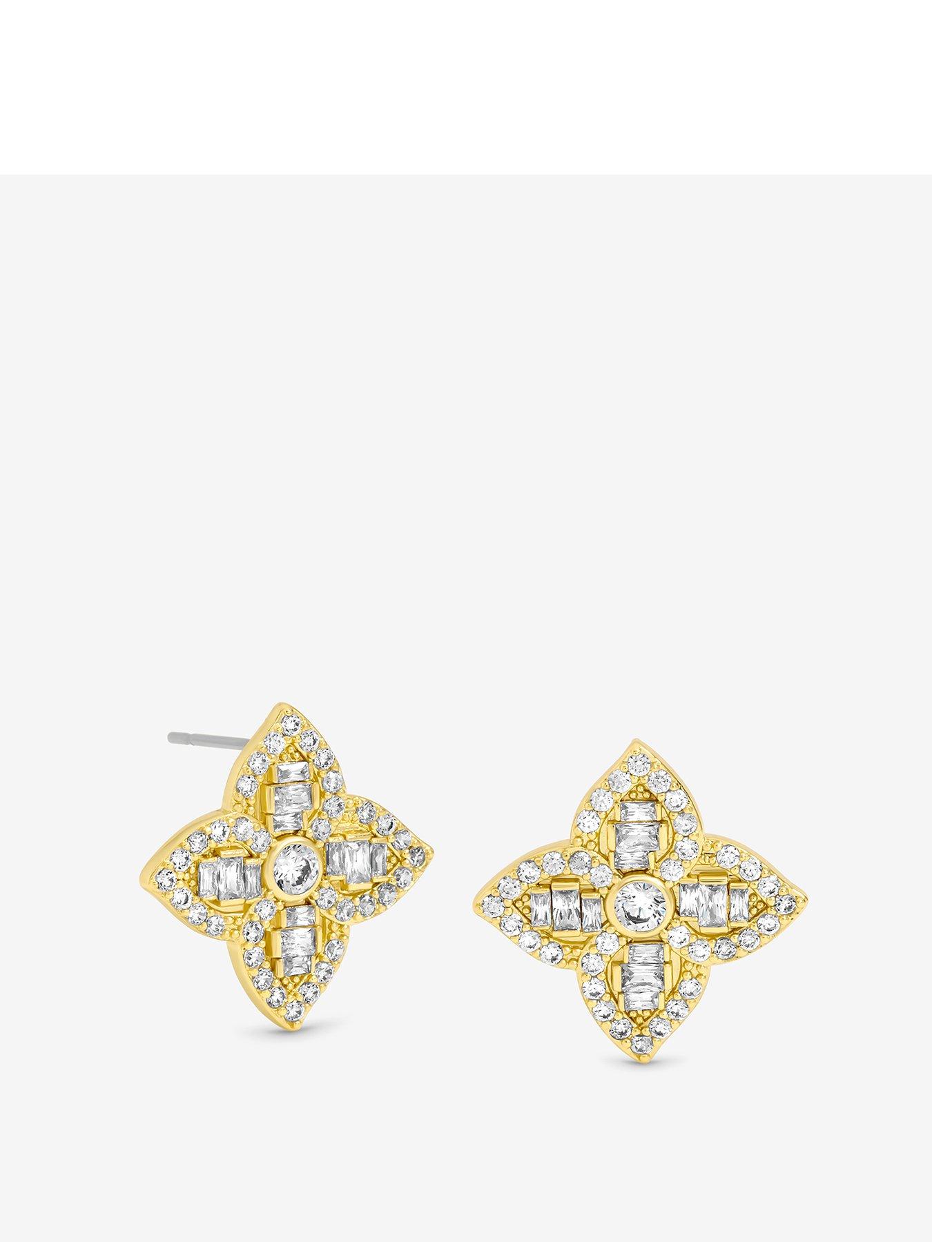 Jon Richard 18K Gold Plated and Crystal Clover Earrings