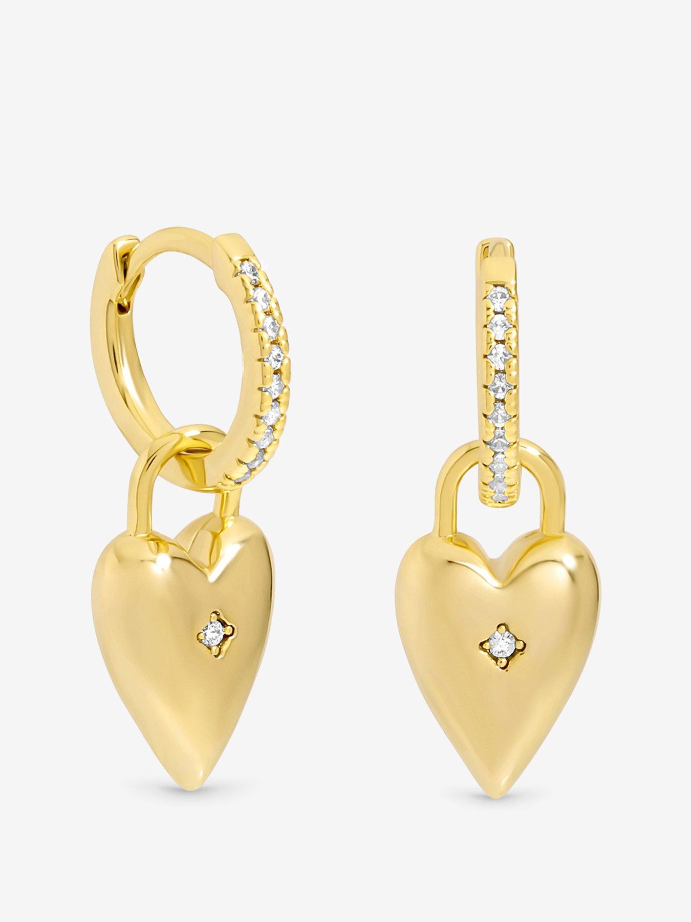undefined 18K Gold Plated And Cubic Zirconia Heart Hoop Earrings